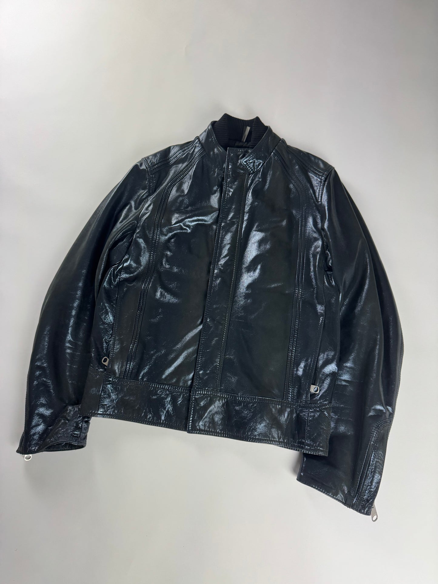 Dior Homme "Lumière Du Nord" Lamé Blue Vampiric Bright Leather Biker Jacket FW 2008 - L