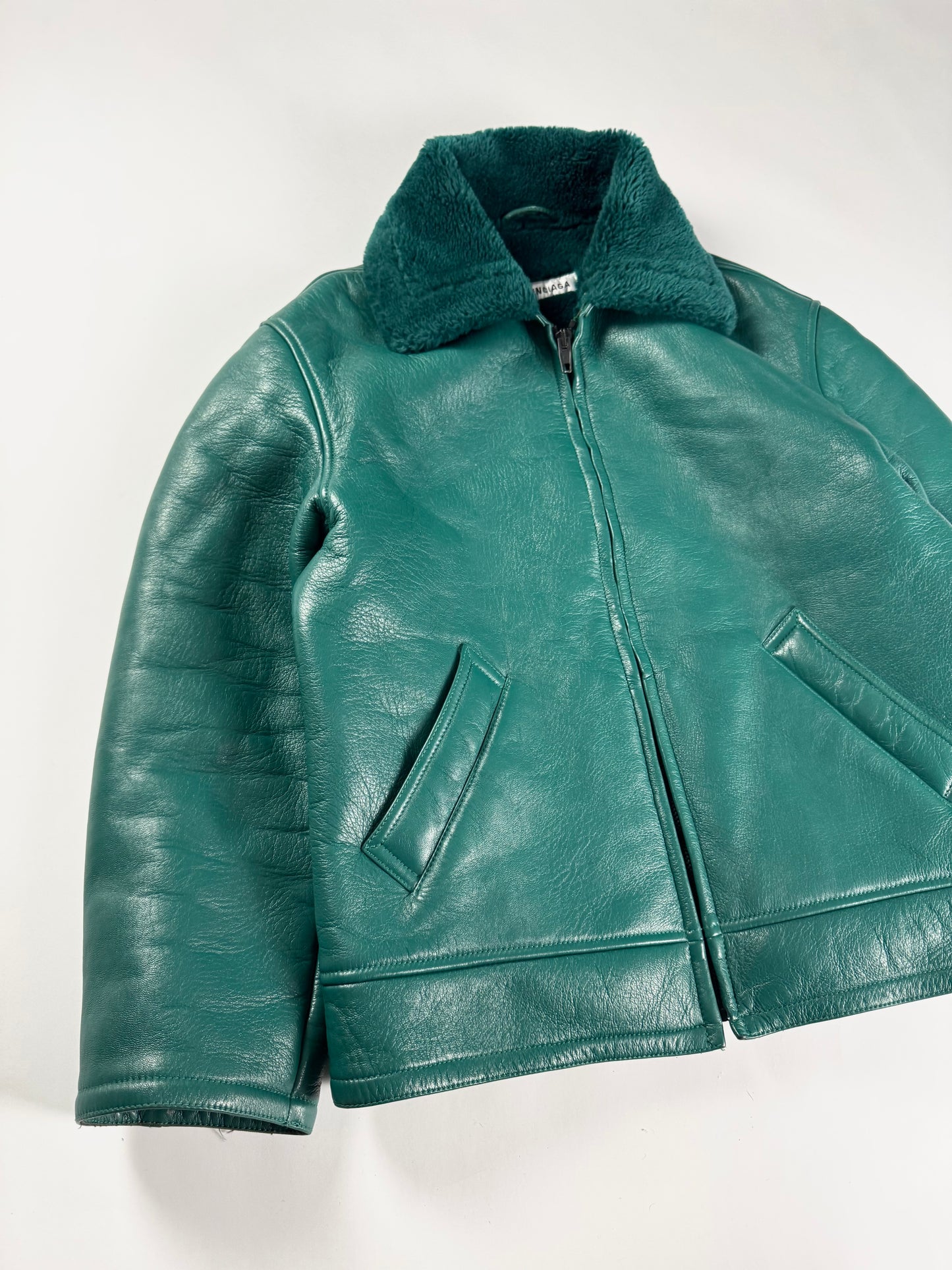 Balenciaga Sample Green Shearling Aviator Bomber Jacket FW 2019 - M