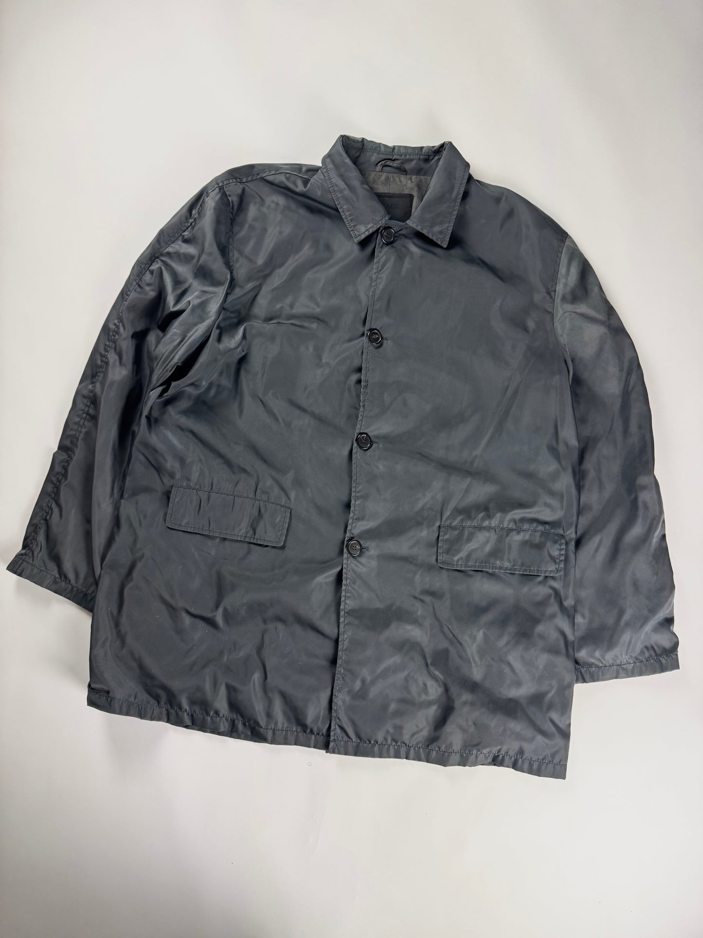 Prada Slate Grey Iridescent Nylon Patch Pockets Chore Overshirt Coat 1990s - XXL