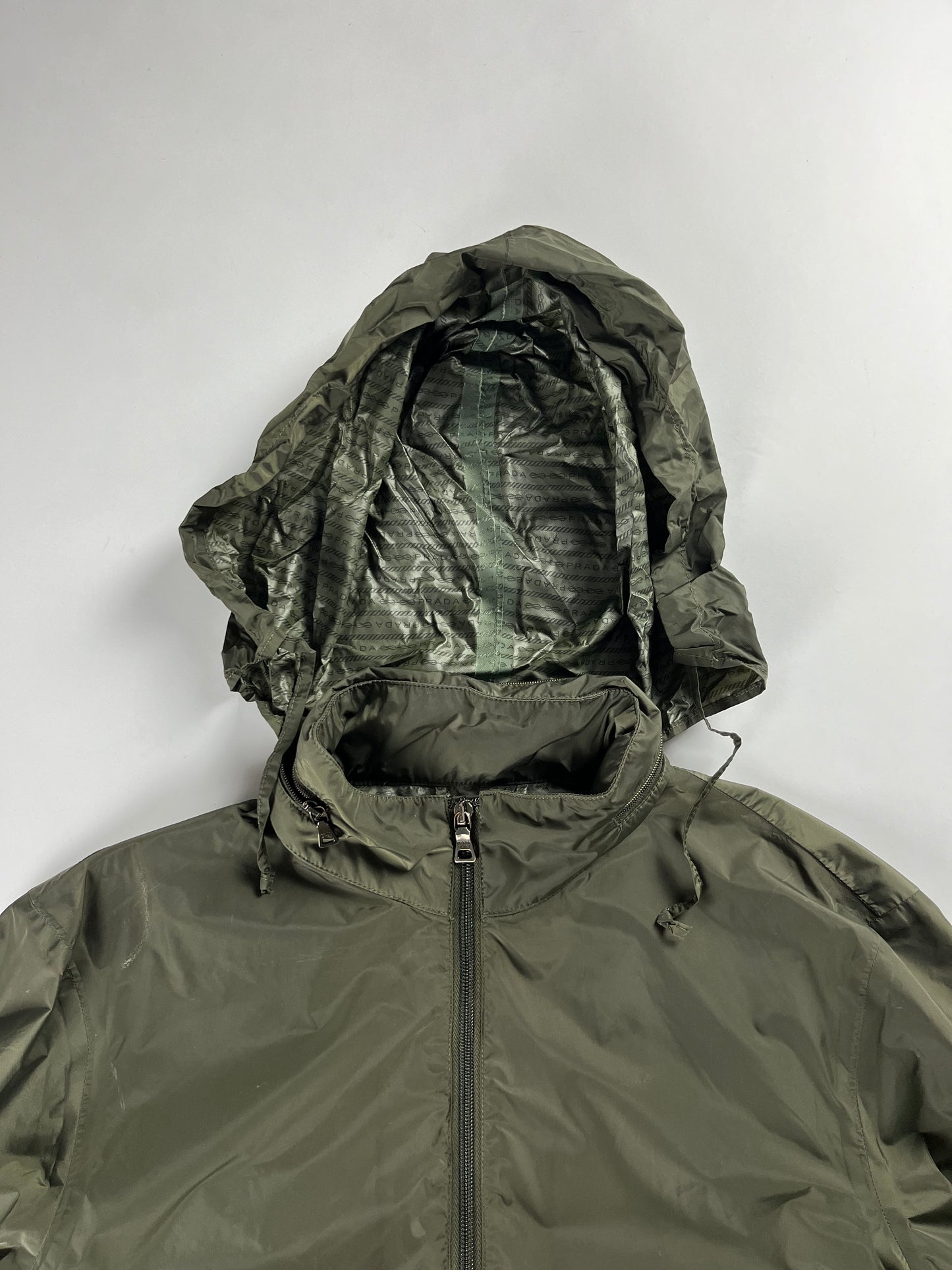 Prada Khaki Nylon Convertible Hood Utility Jacket SS 2010 - M