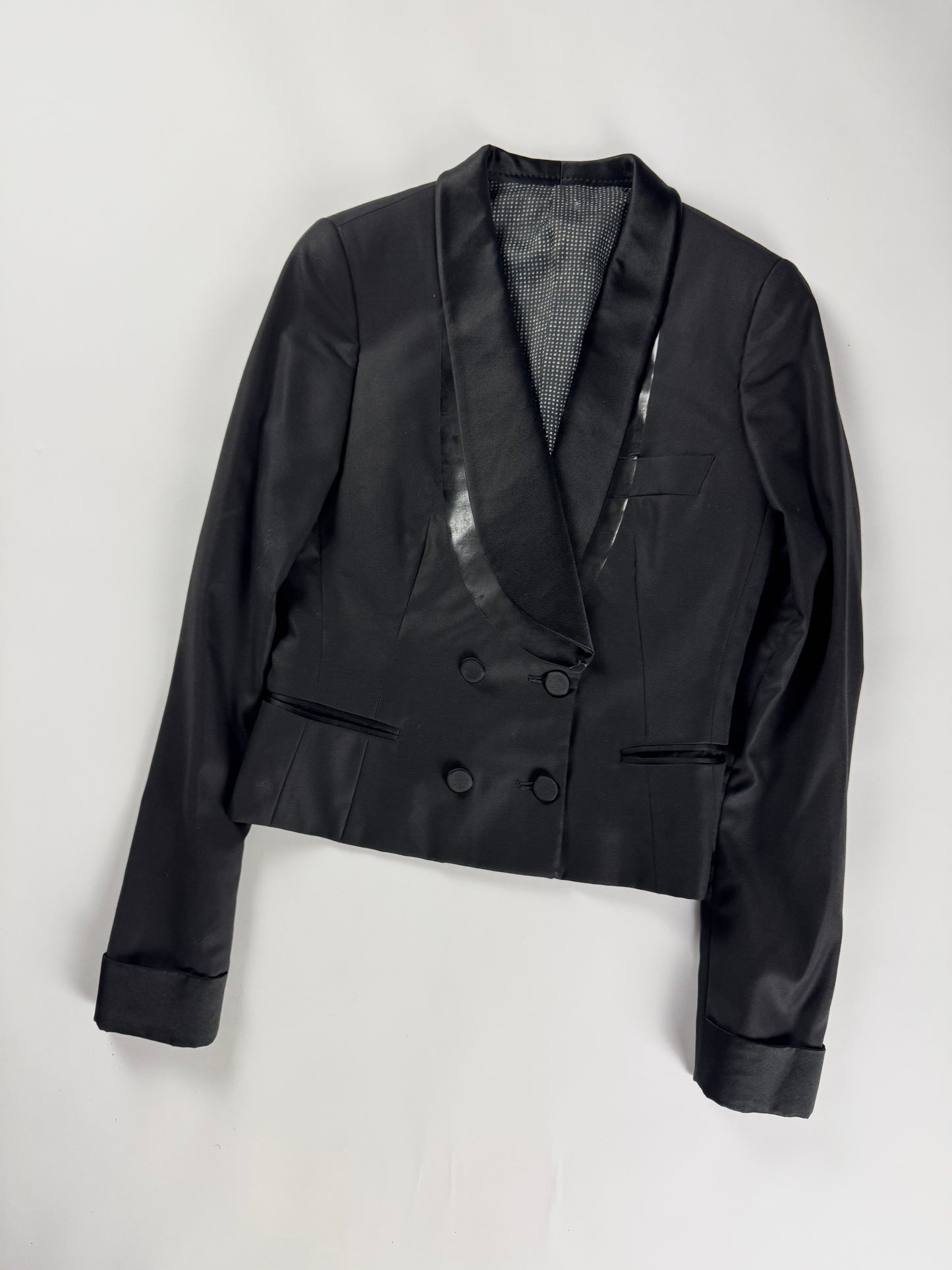 Bottega Veneta Sample Black Cropped Double Breasted Tuxedo Blazer FW 2012 - XS