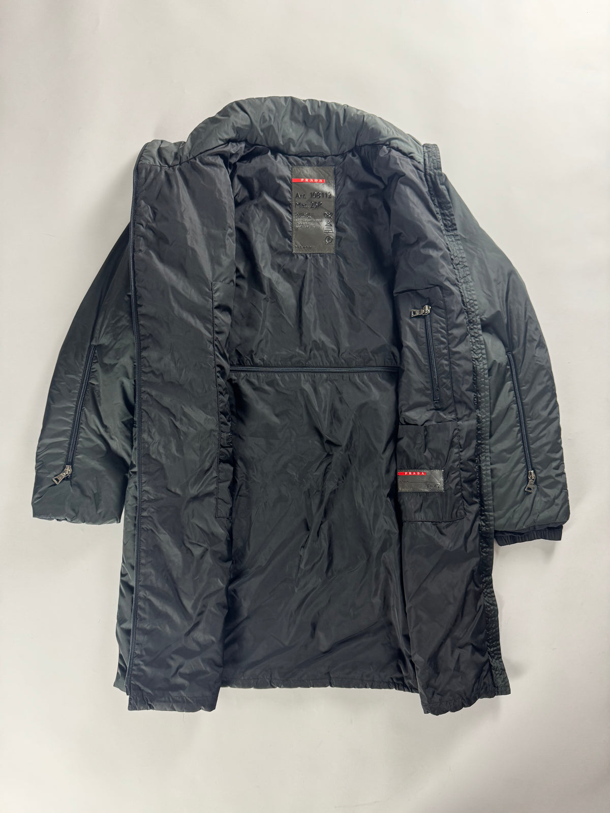 Prada Linea Rossa Long Dark Green Asymmetric Zipper Puffer Jacket FW 1999 - S