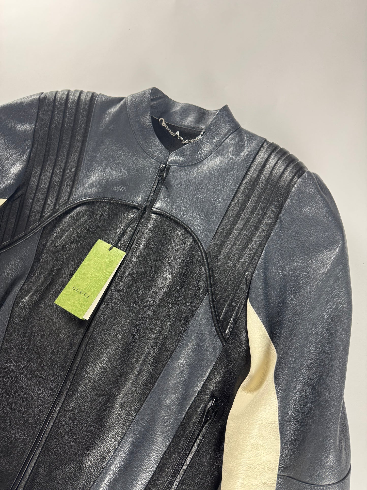 Gucci Sample Alexandro Michele Elbows & Shoulders Strong Pads Leather Biker Jacket FW 2023 - M