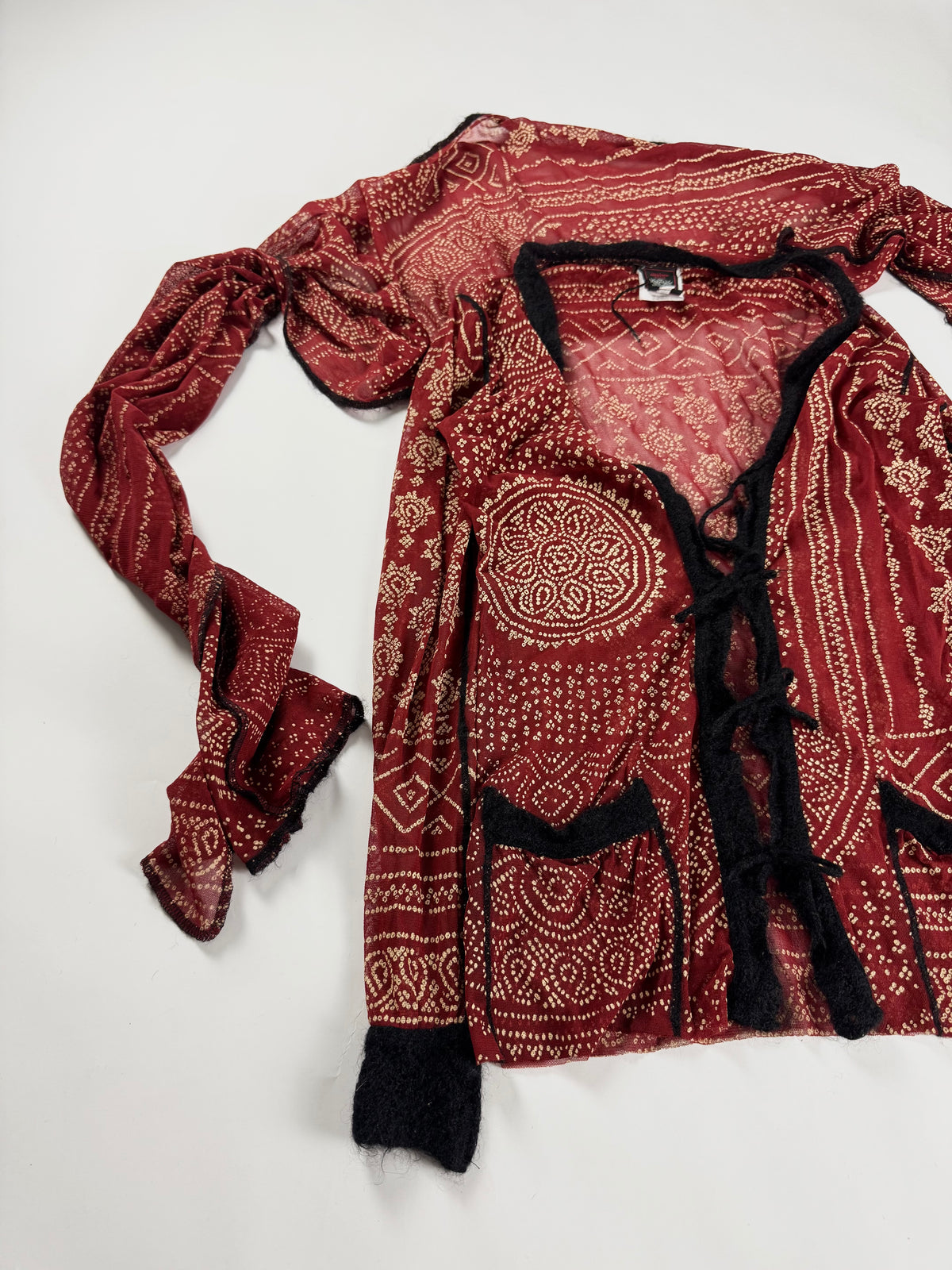 Jean Paul Gaultier Paisley Native Tribal Tattoo Oriental Mesh Blouse Top 1990s - L
