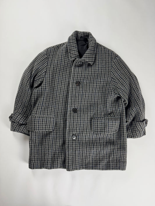 Prada Grey Houndstooth Patch Pockets Wool Oversized Coat FW 2003 - L
