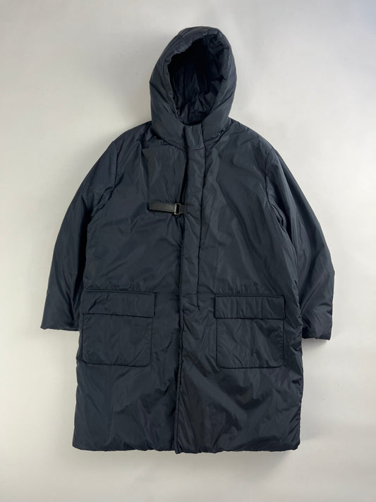 Prada Navy Nylon Strapped Belt Long Double Pocket Coat FW 1999 - L