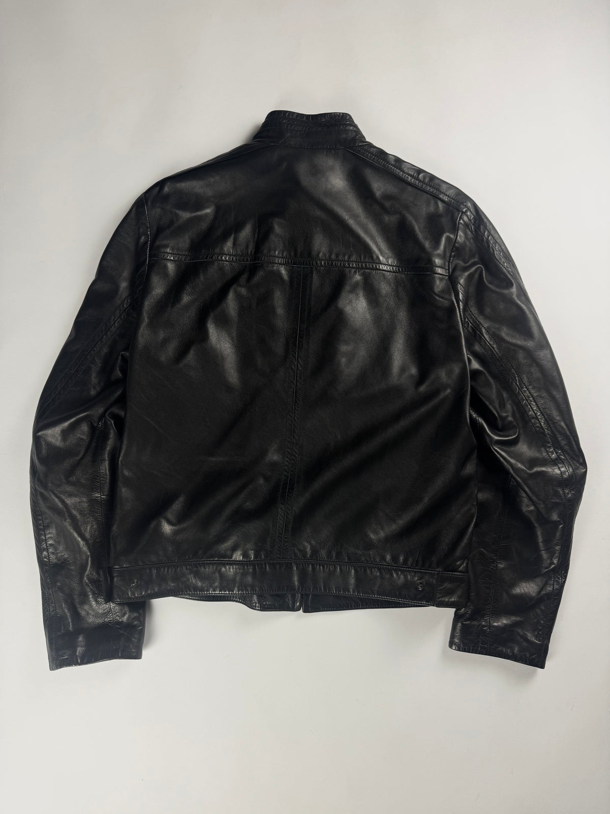 Gucci Tom Ford Dark Single Rider Stitched Panels Leather Jacket 2000s - M