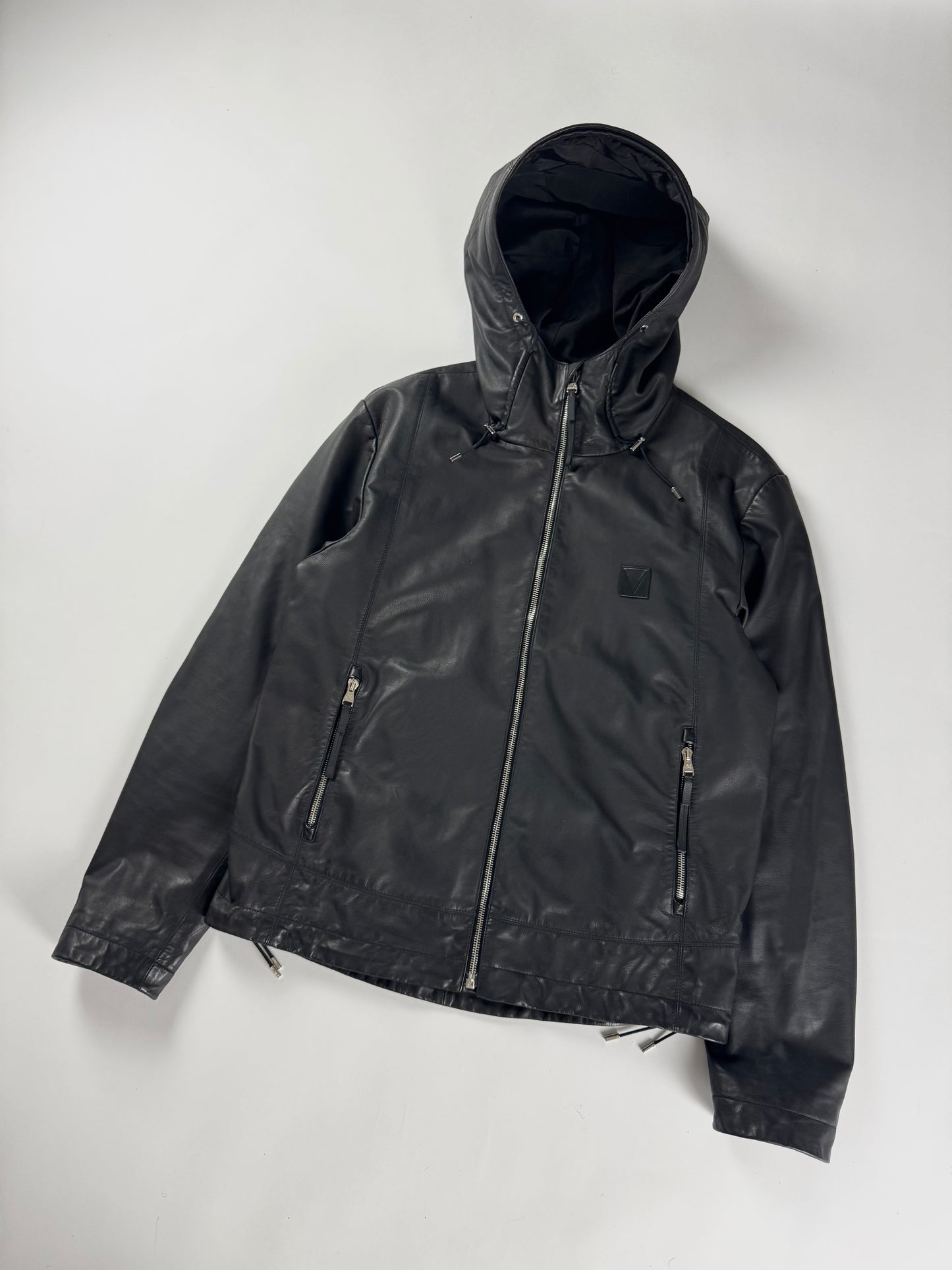 Louis Vuitton V Logo Patch Leather Drawstring Hood Jacket SS 2015 - M