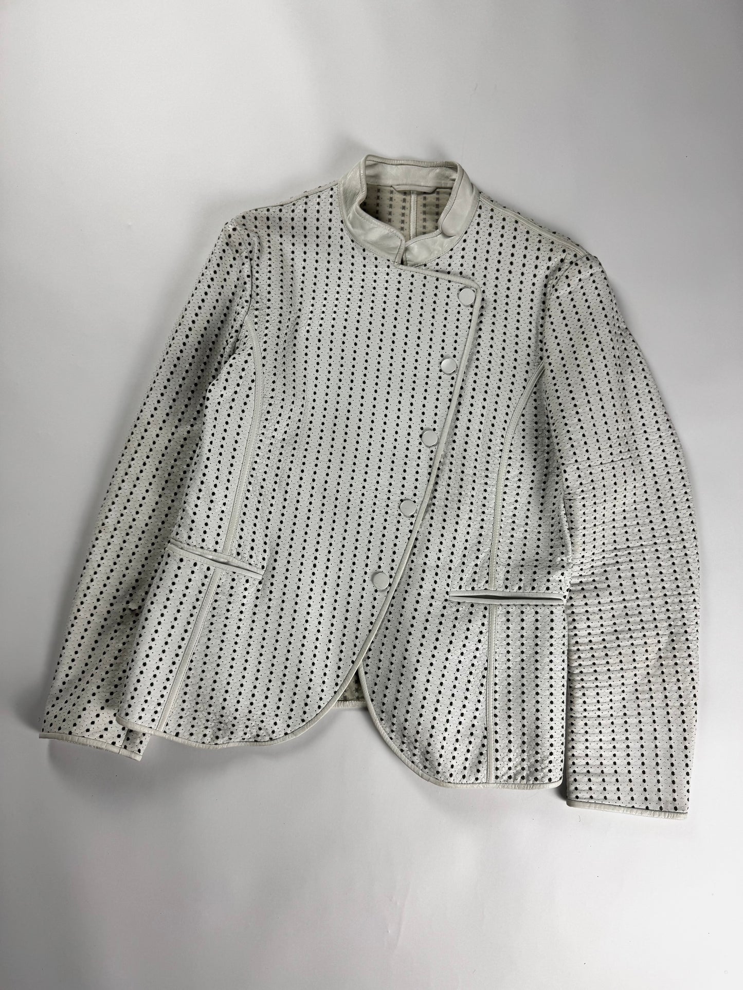 Emporio Armani White Perforated Leather Asymmetric Button Jacket 2010s - S
