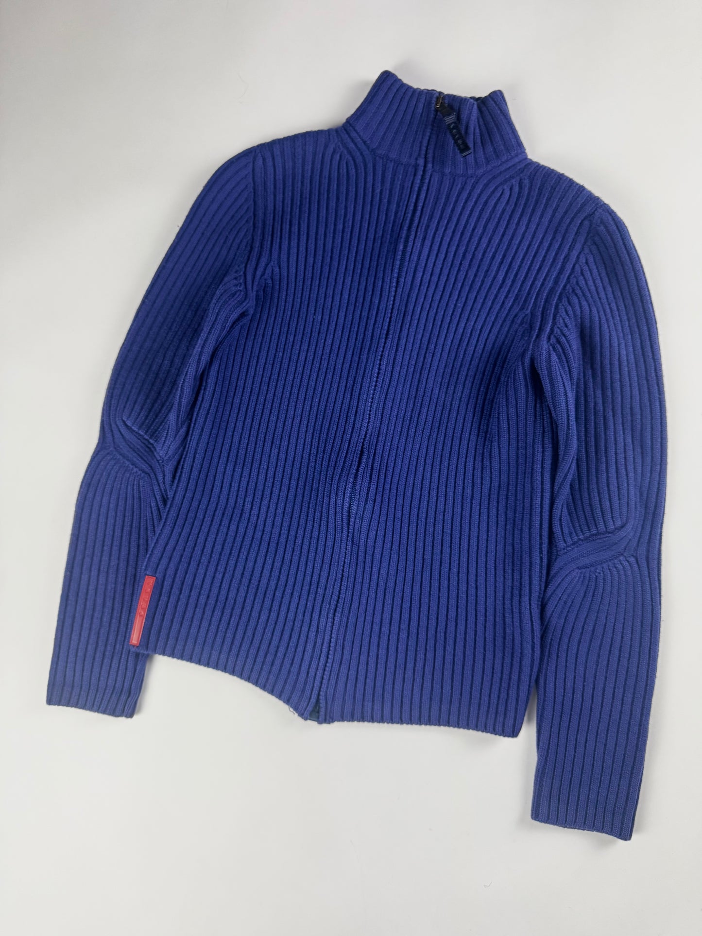 Prada Linea Rossa Shine Blue Corduroy Turtleneck Sweater FW 1999 - S