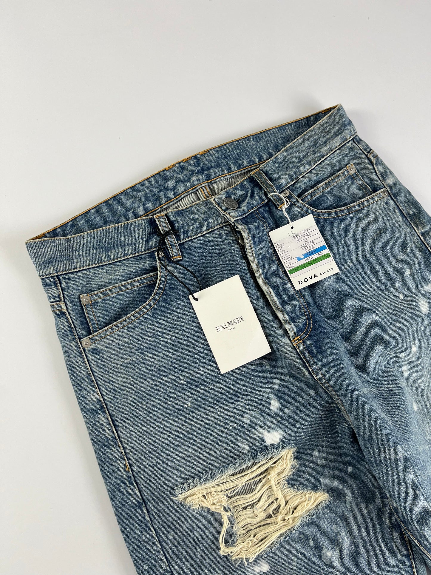 Balmain Sample Blue Painted Distressed Denim SS 2019 - 30 US