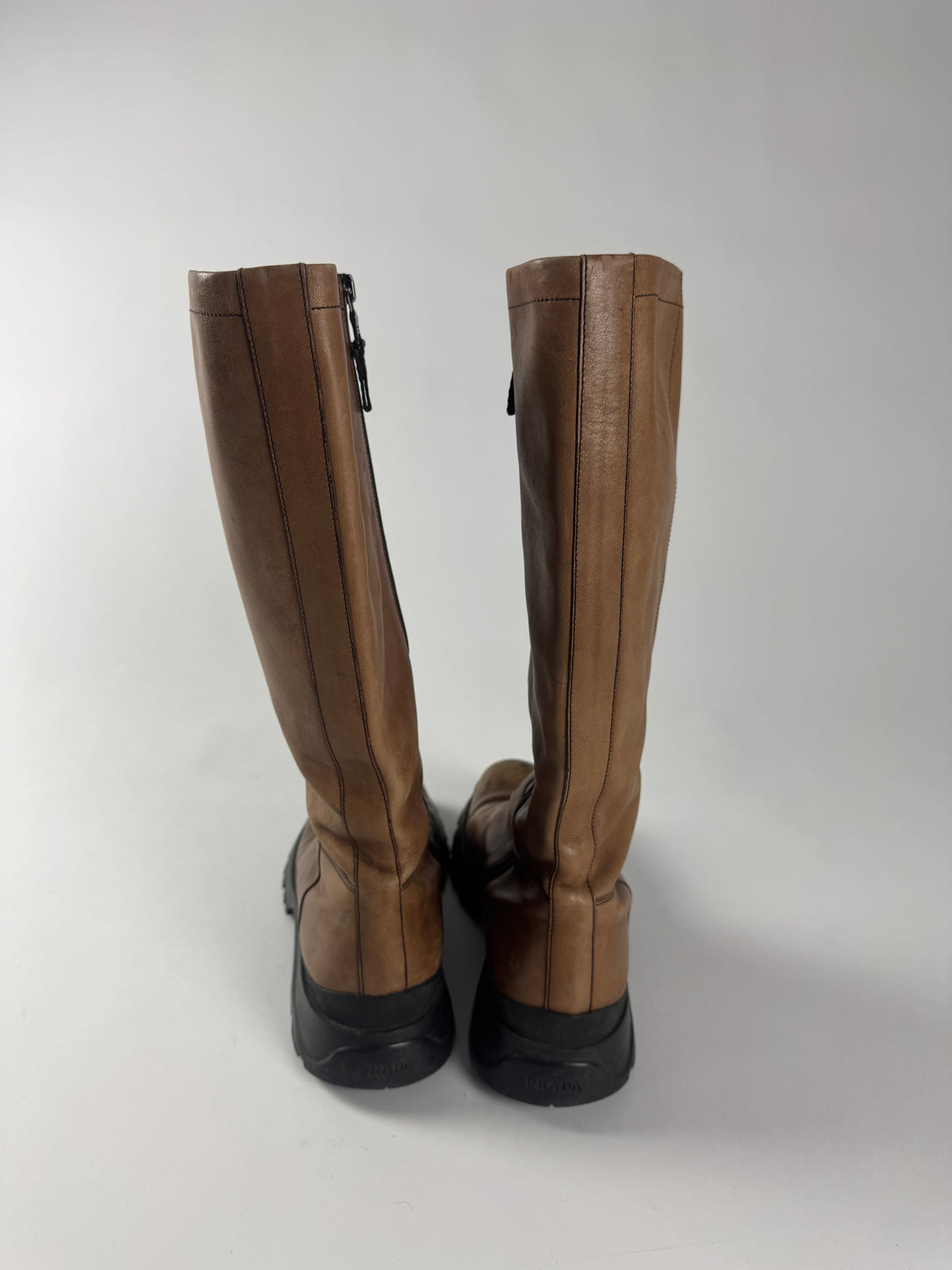 Prada Faded Brown Premium Leather Combats Boots FW 2003 - 40 EU