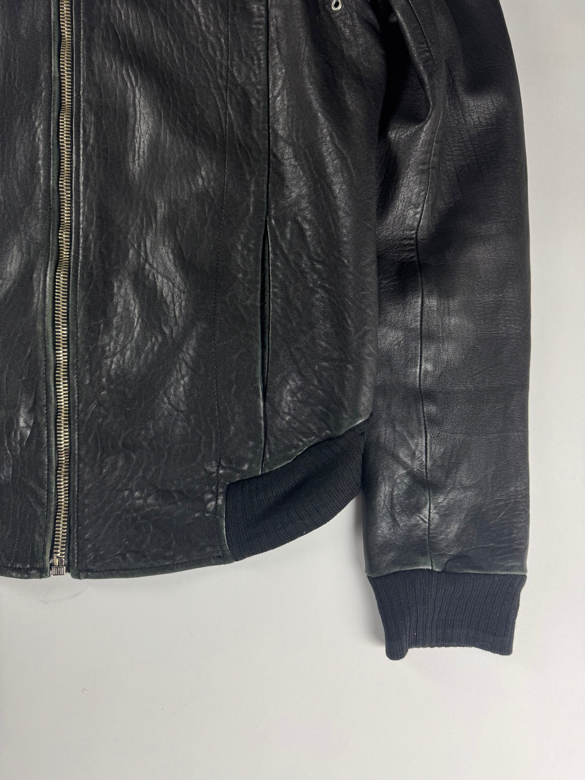 Rick Owens Black Shadow Leather Bomber Jacket 2010s - XL