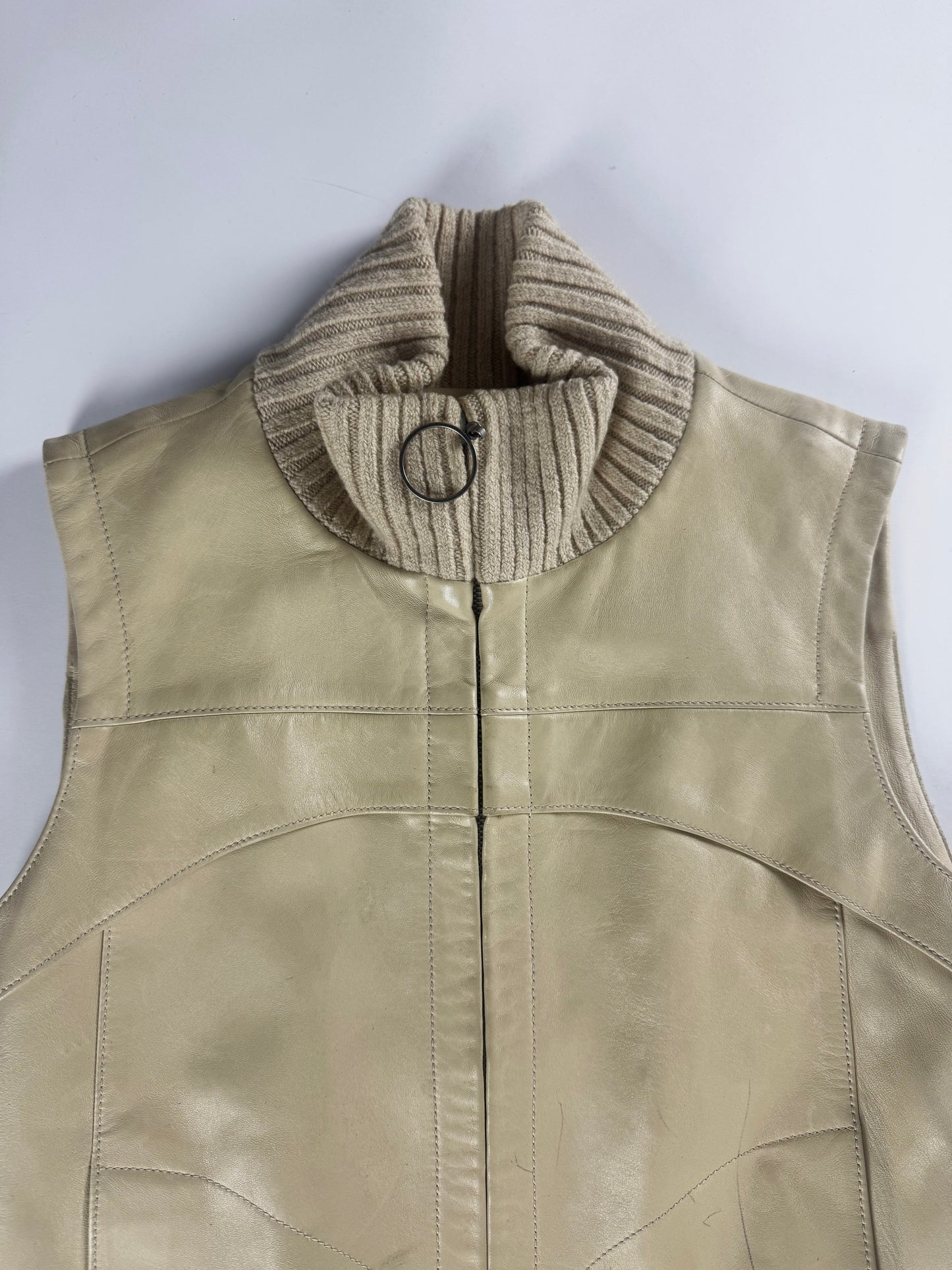 Louis Vuitton Cream Leather Ribbed Knit Collar Vest 2000s - XS