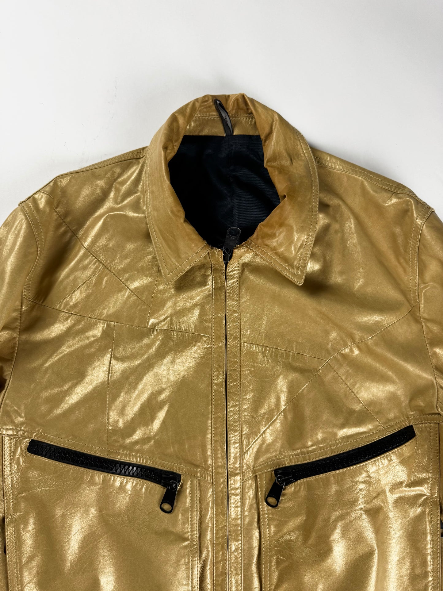 Dior Homme Kris Van Assche Fragmented Bright Yellow Leather Bomber Jacket SS 2009 - L