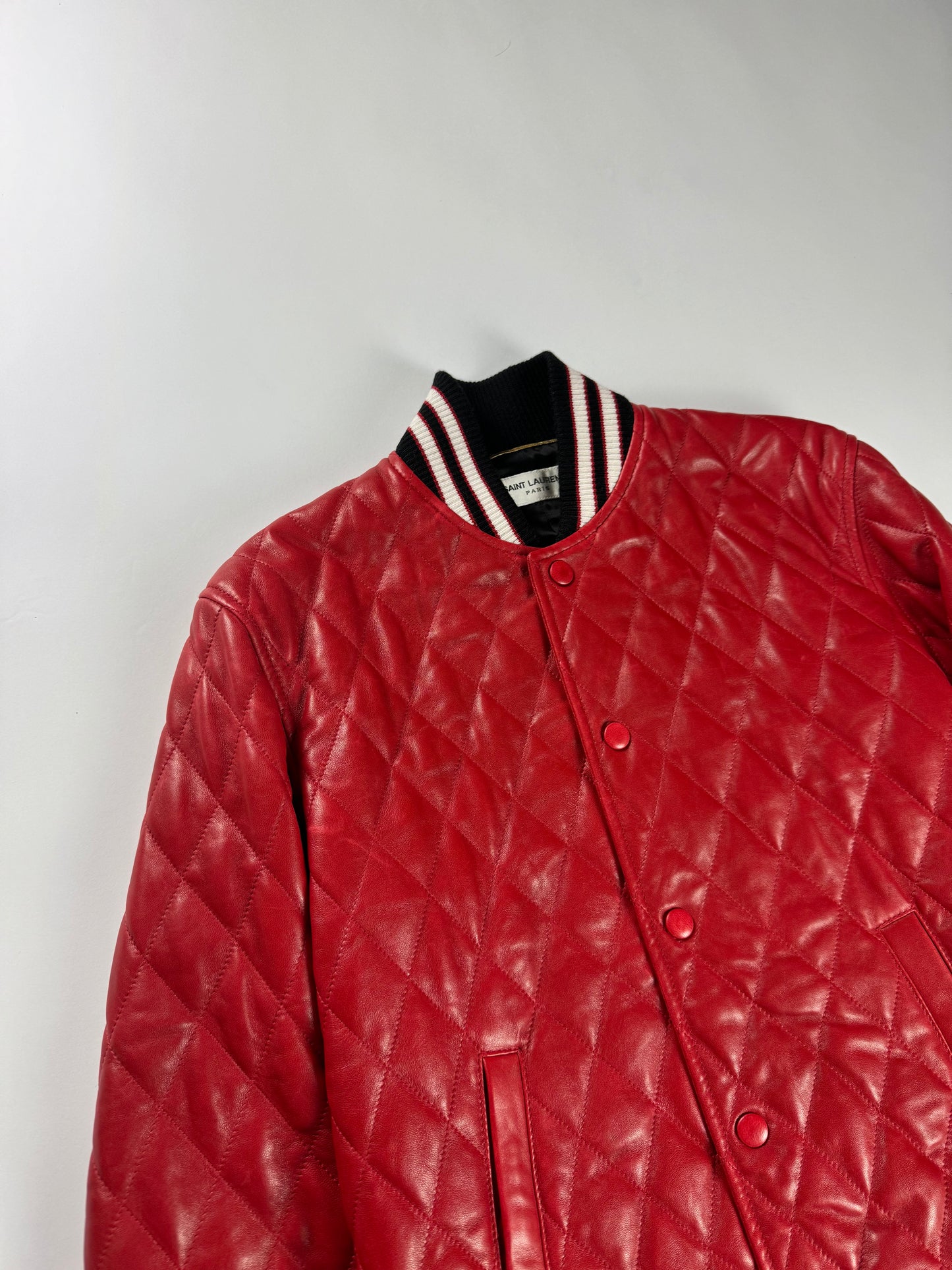 Saint Laurent Sample Quilted Baroque Damier Varsity Bomber Jacket SS 2018 - S