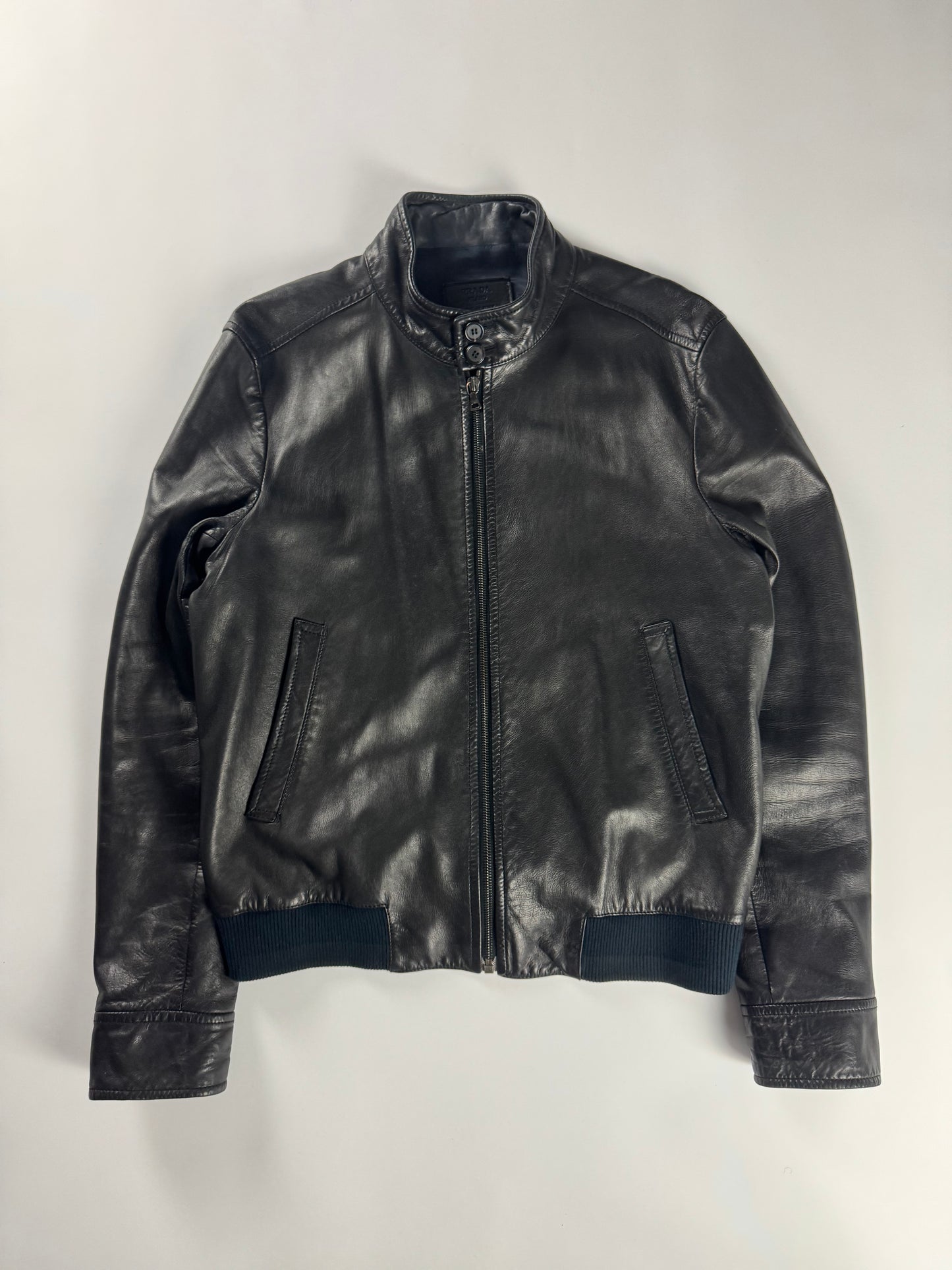 Prada Black Leather Harrington Bomber Jacket FW 2006 - M