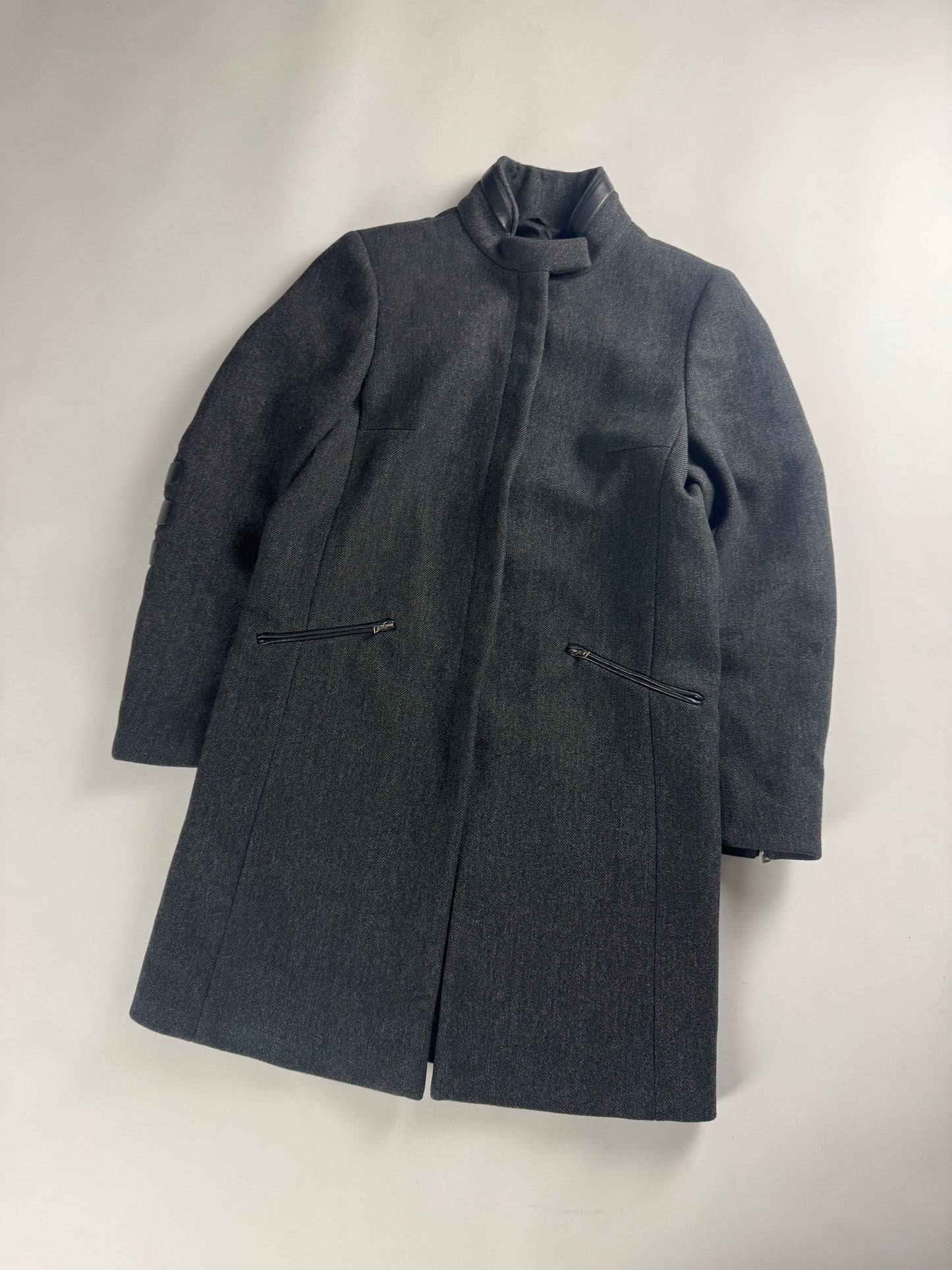 Prada Leather Padded Elbows Wool Long Coat FW 1999 - S
