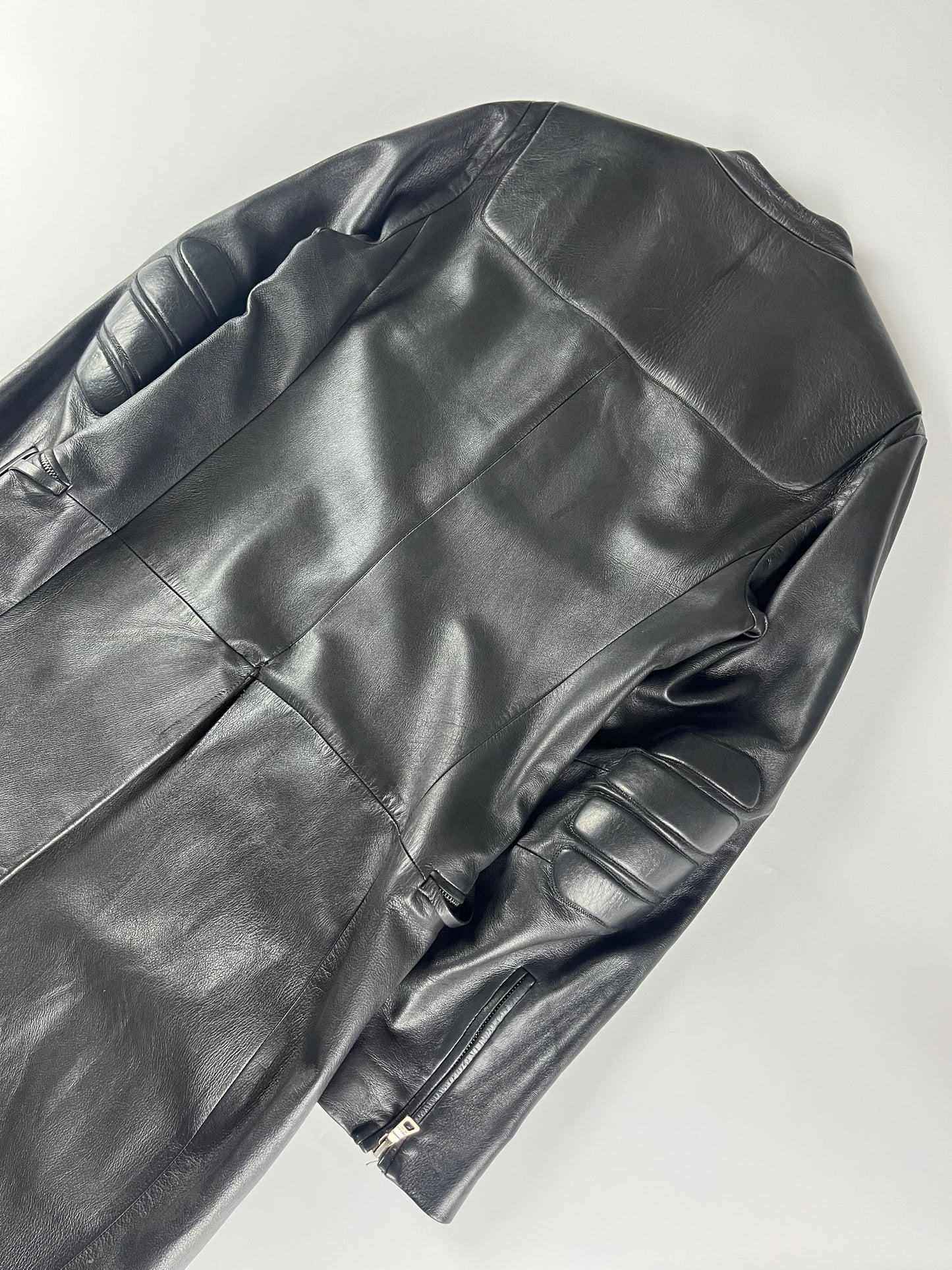 Prada Black Leather Padded Shoulder Coat FW 1999 - S