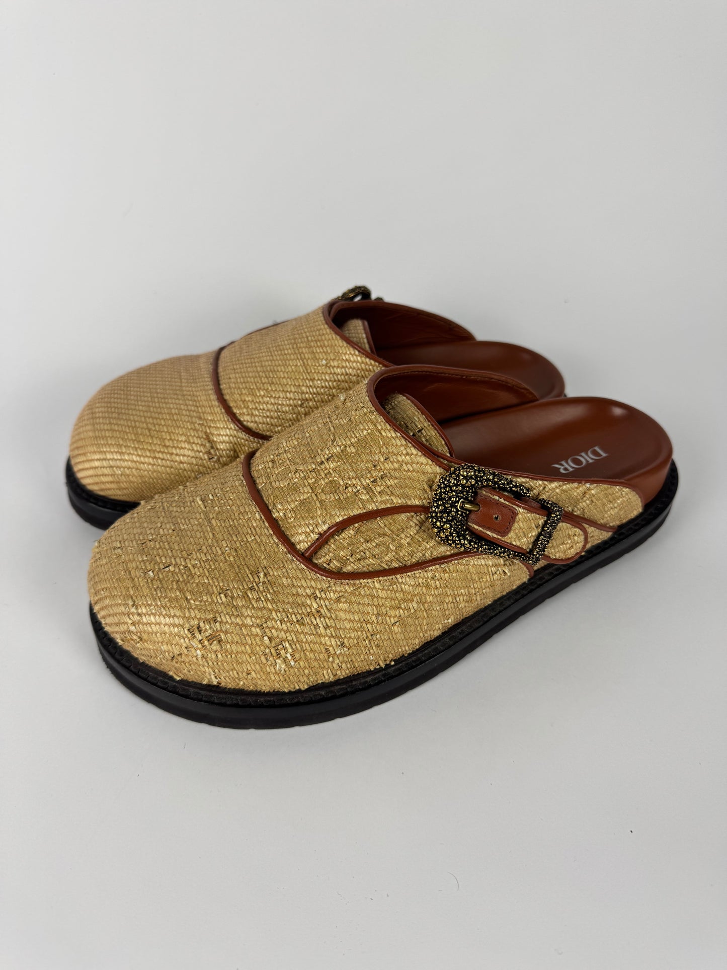Dior x Denim Tears Sample Peace Sign Buckle Oblique Brown Mules FW 2023 - 44 EU
