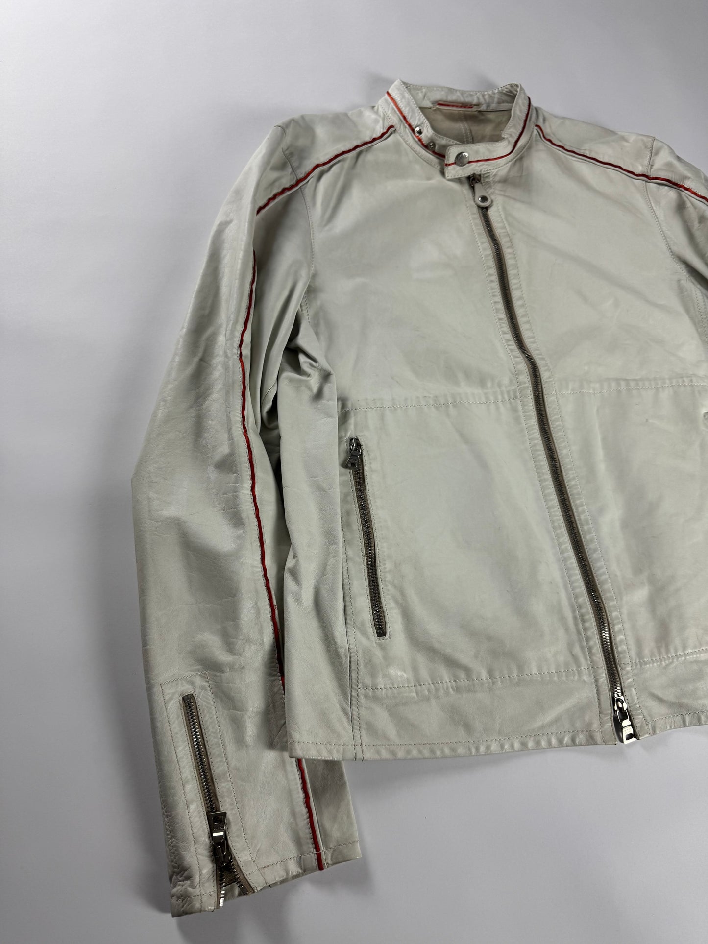 Prada Motolight White Light Leather Moto Jacket 2000s - L
