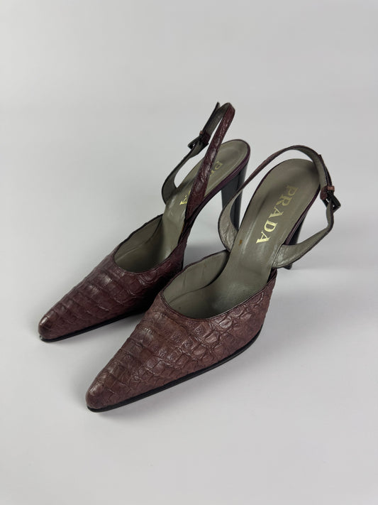 Prada Crocodile Leather Effect Pumps Heels 2000s - 38 IT/39 EU