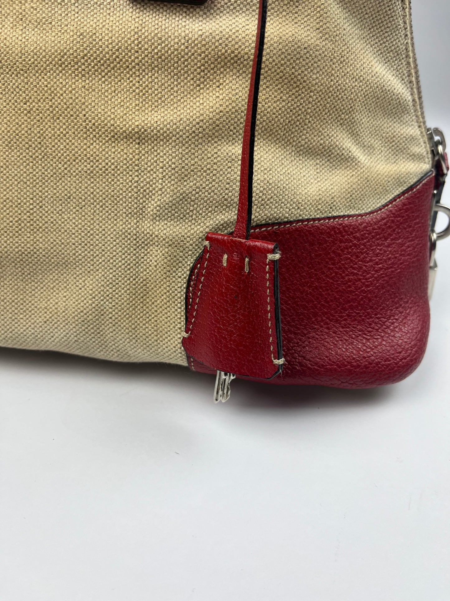 Prada Linen Red Leather Bag SS 1998 - OS