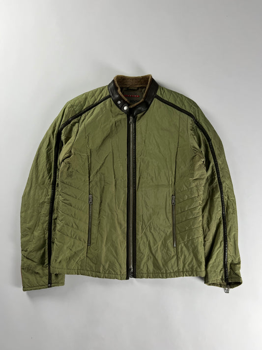 Prada Linea Rossa Green Organic Nylon Moto Jacket 2000s - L