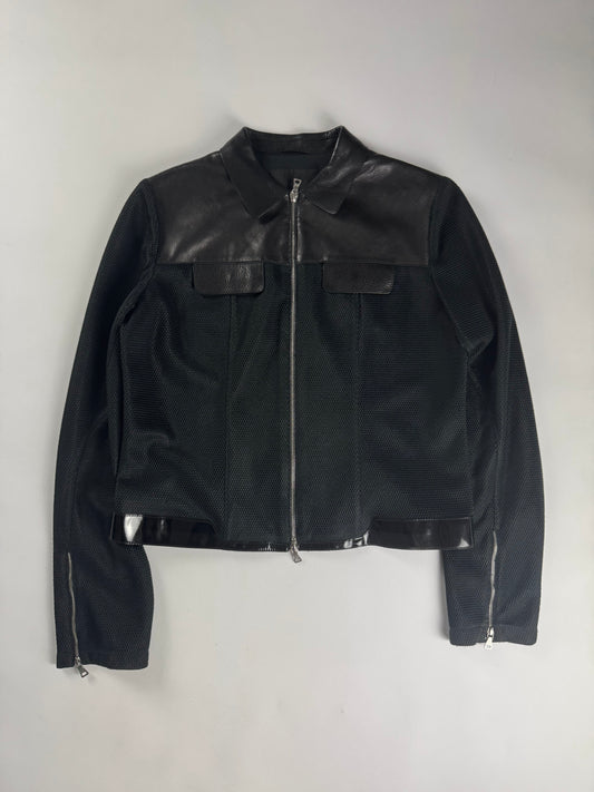 Prada Black Mesh Leather Duo Moto Jacket SS 1999 - S