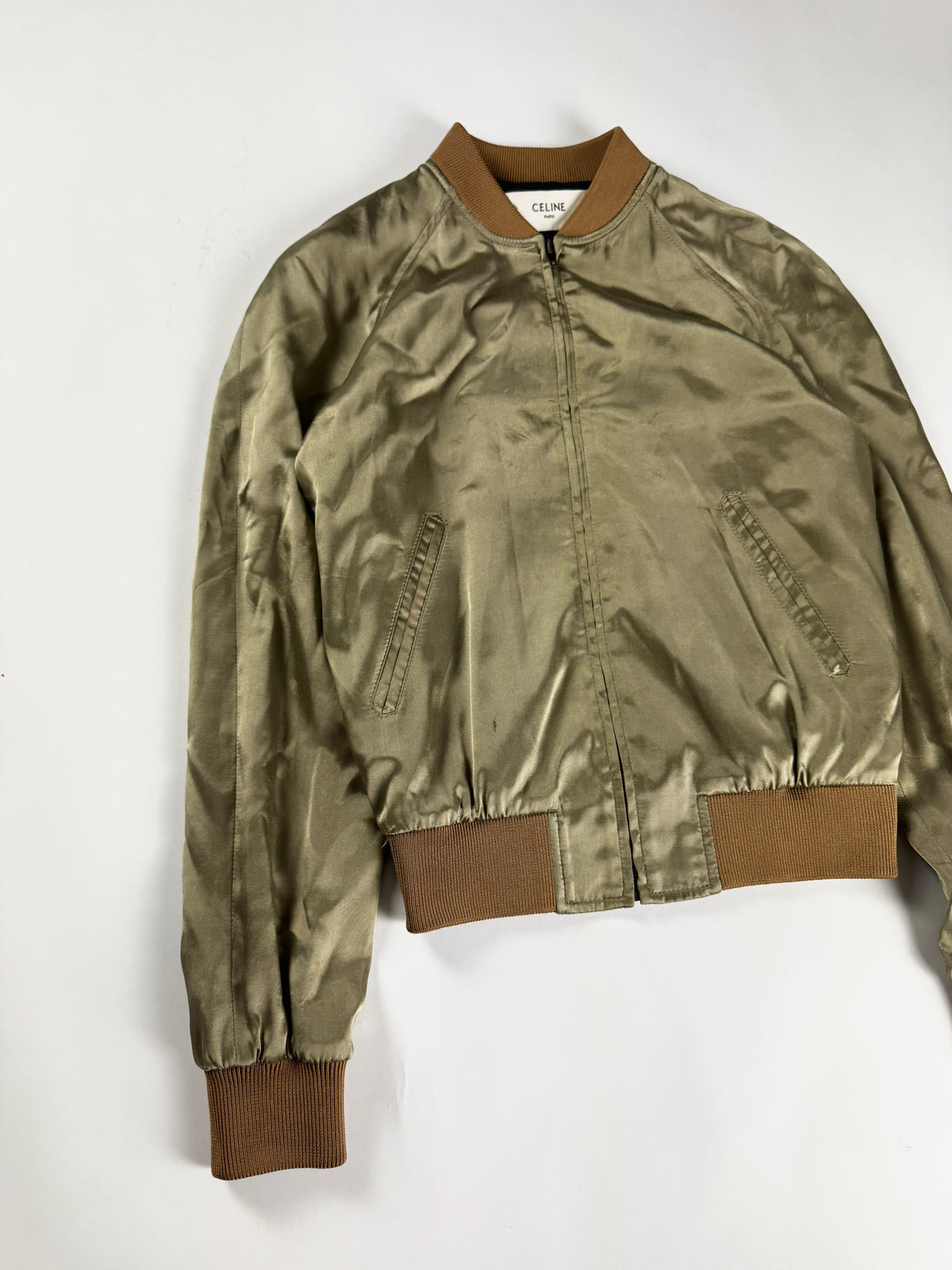 Celine Sample Light Brown Satin Bomber Jacket 2020s - S