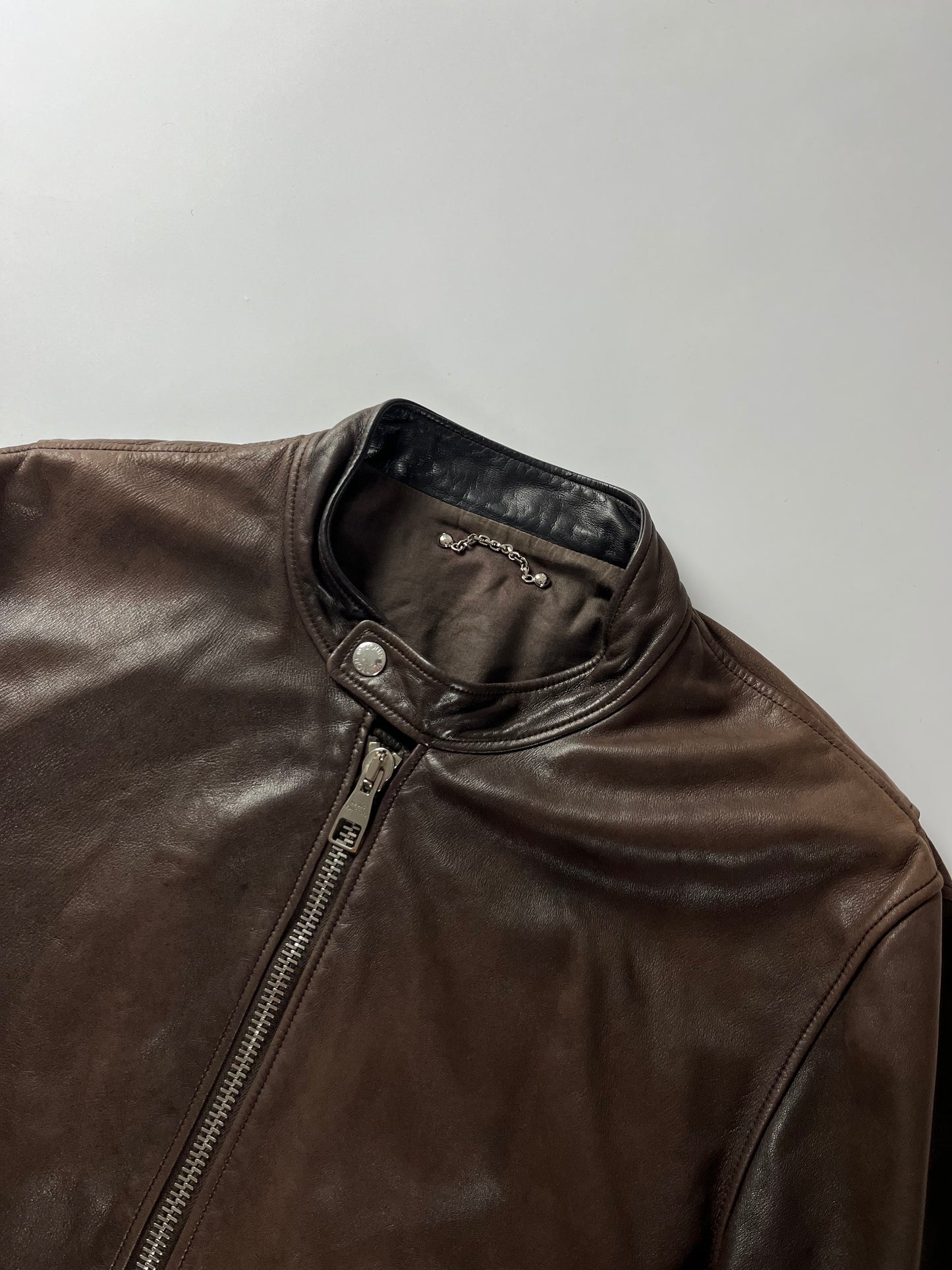 Louis Vuitton Brown Lambskin Leather Moto Zip Jacket SS 2007 - L