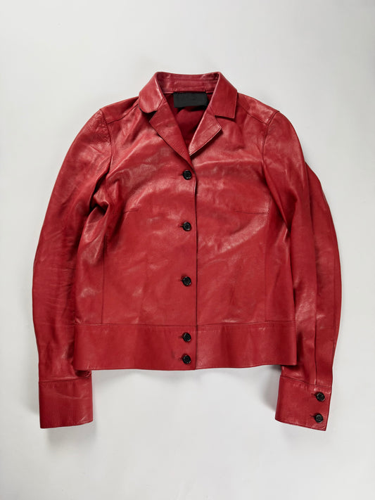 Prada Red Leather Minimalist Buttoned Jacket FW 2000 - XS