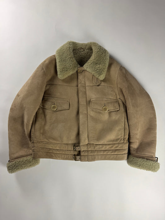 Gucci Tom Ford Suede Camel Shearling Jacket FW 2002 - XL