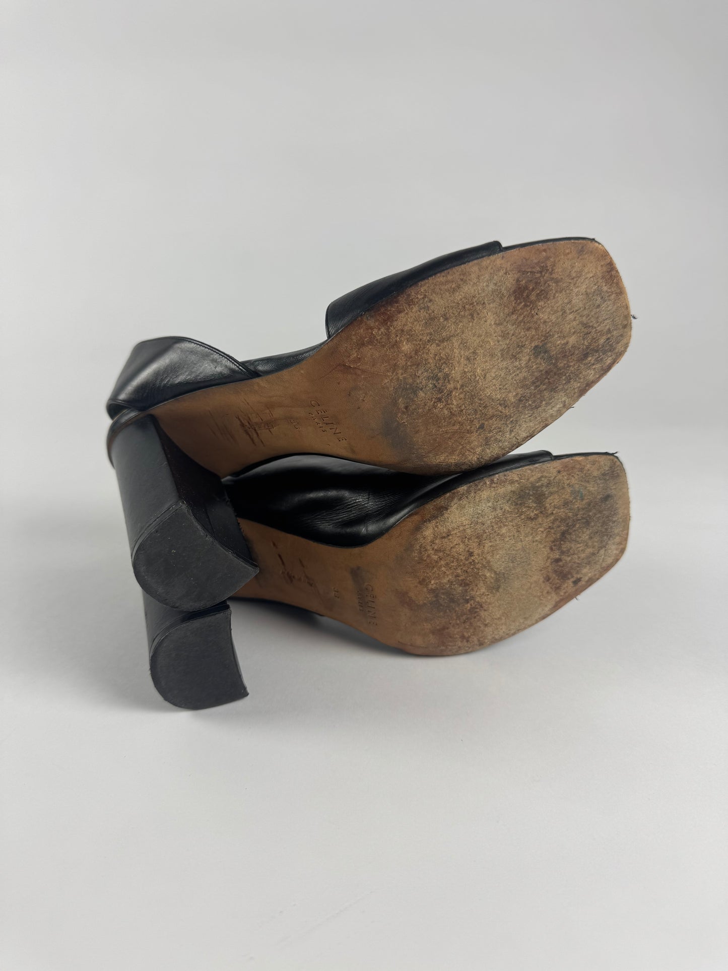 Celine Calfskin Square Toe Asymmetrical Heel Slingback Scandal Pumps SS 2015 - 38 EU