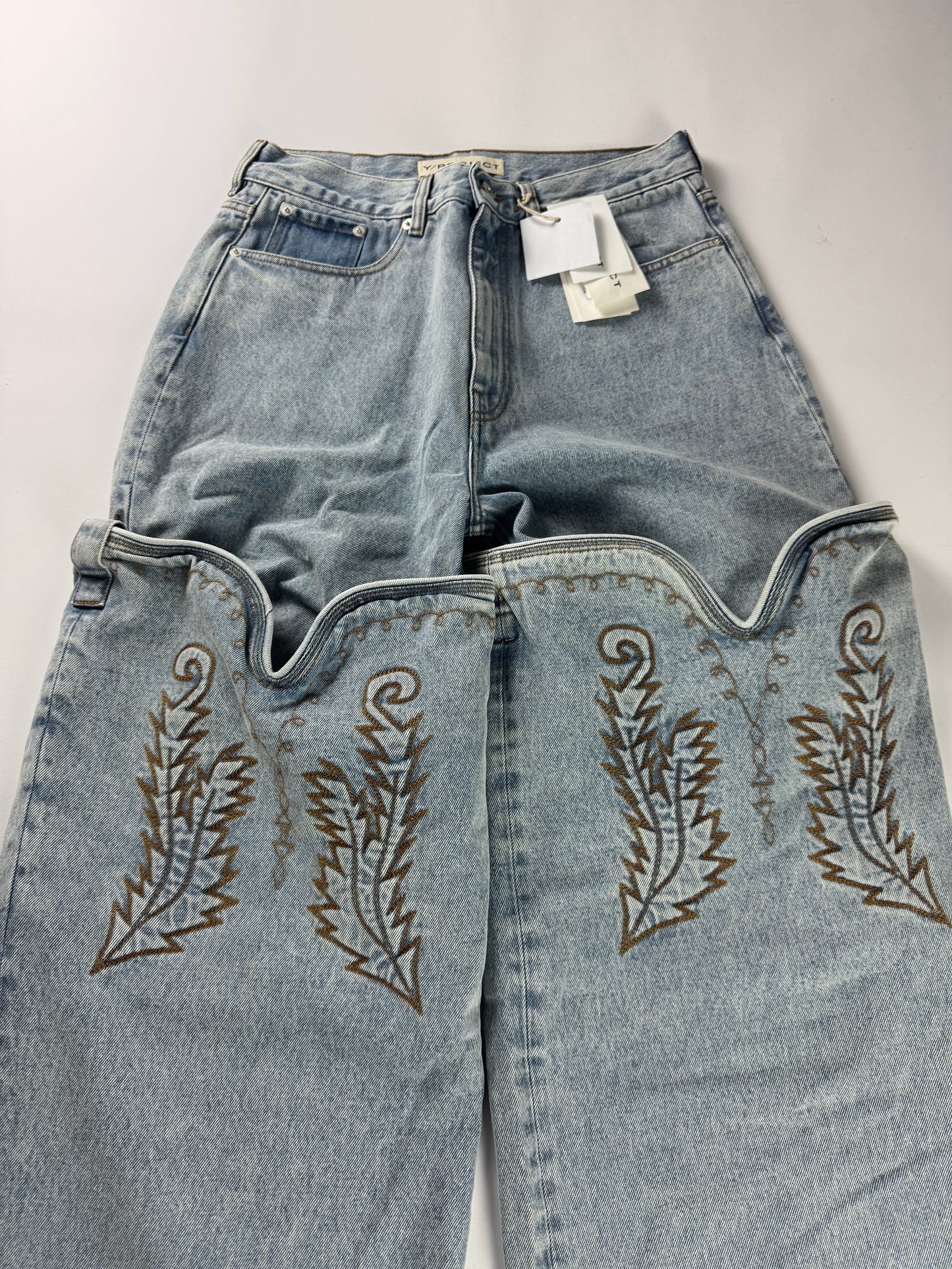 Y/Project Maxi Cowboy Cuff Blue Denim Pants SS 2023 - 32 US