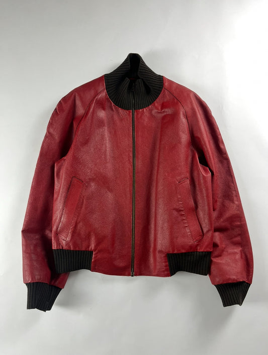 Prada Premium Red Leather Bomber Jacket FW 2000 - M