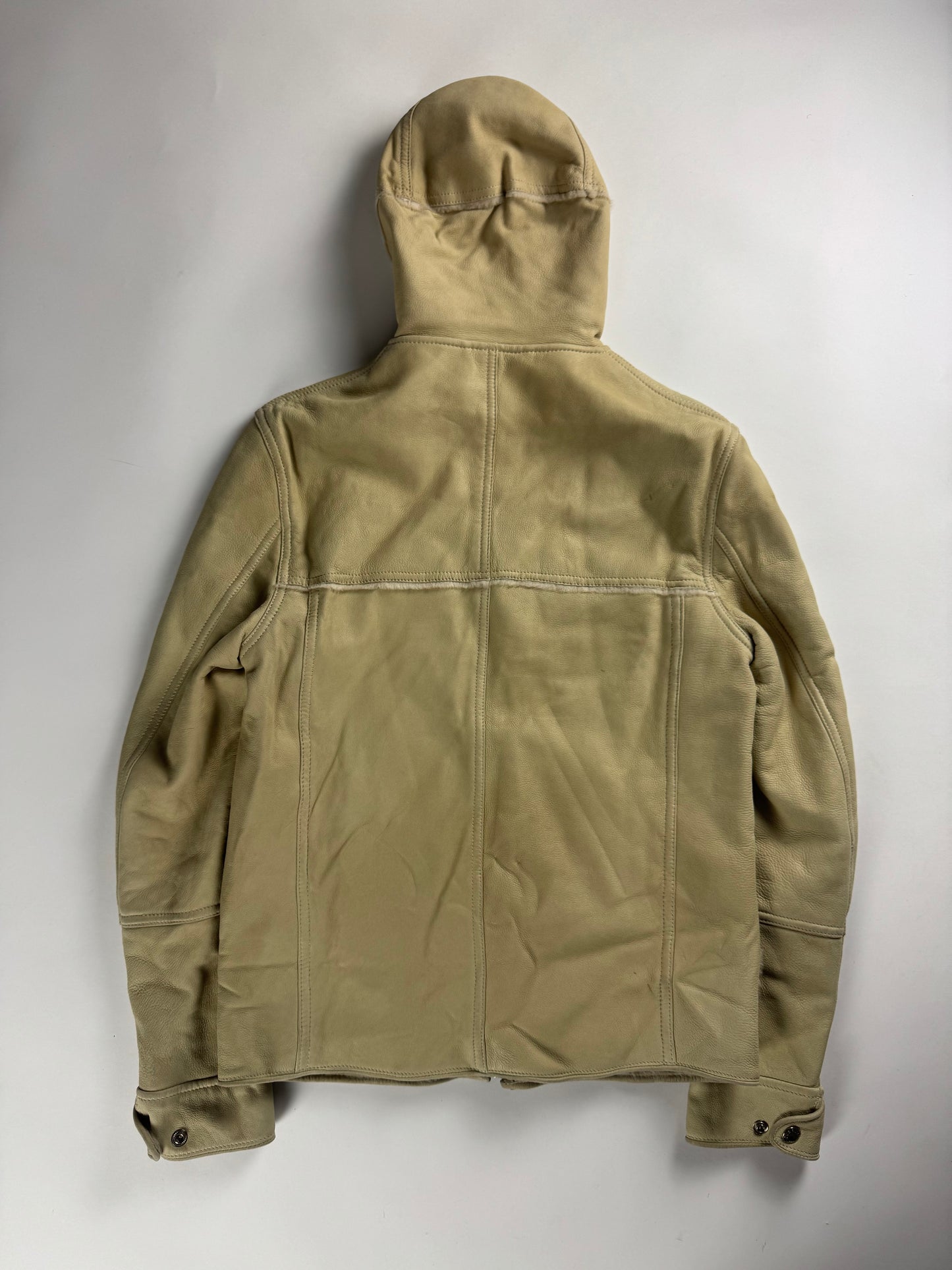 Louis Vuitton Cream Shearling Leather Full Zip Hooded Jacket FW 2006 - M
