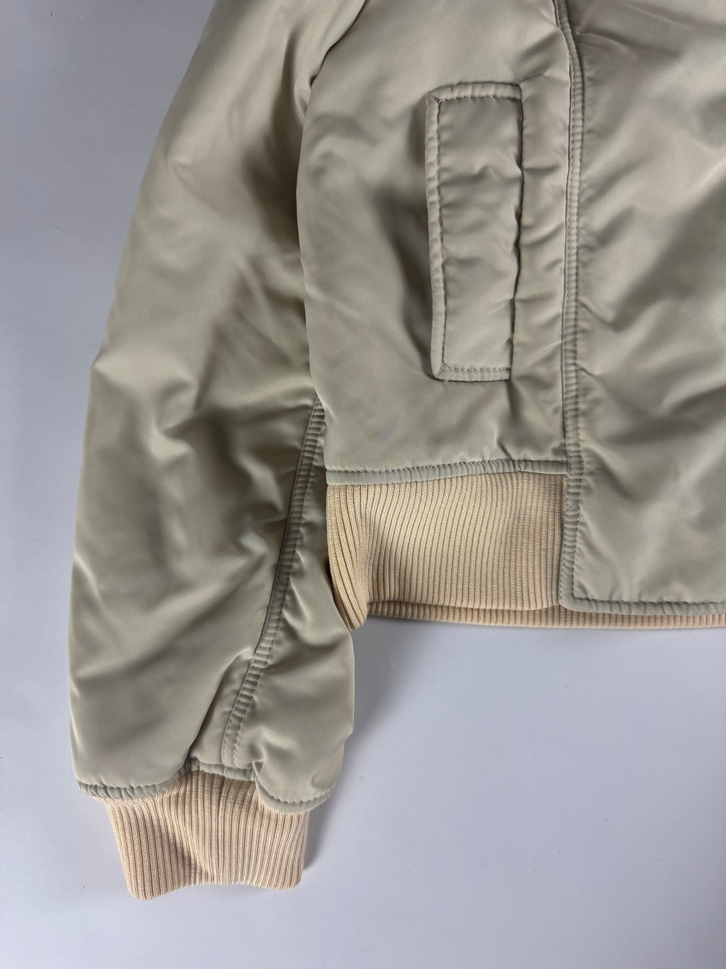 Miu Miu Cropped Cream Fur Hood Puffer Jacket 2000s - S