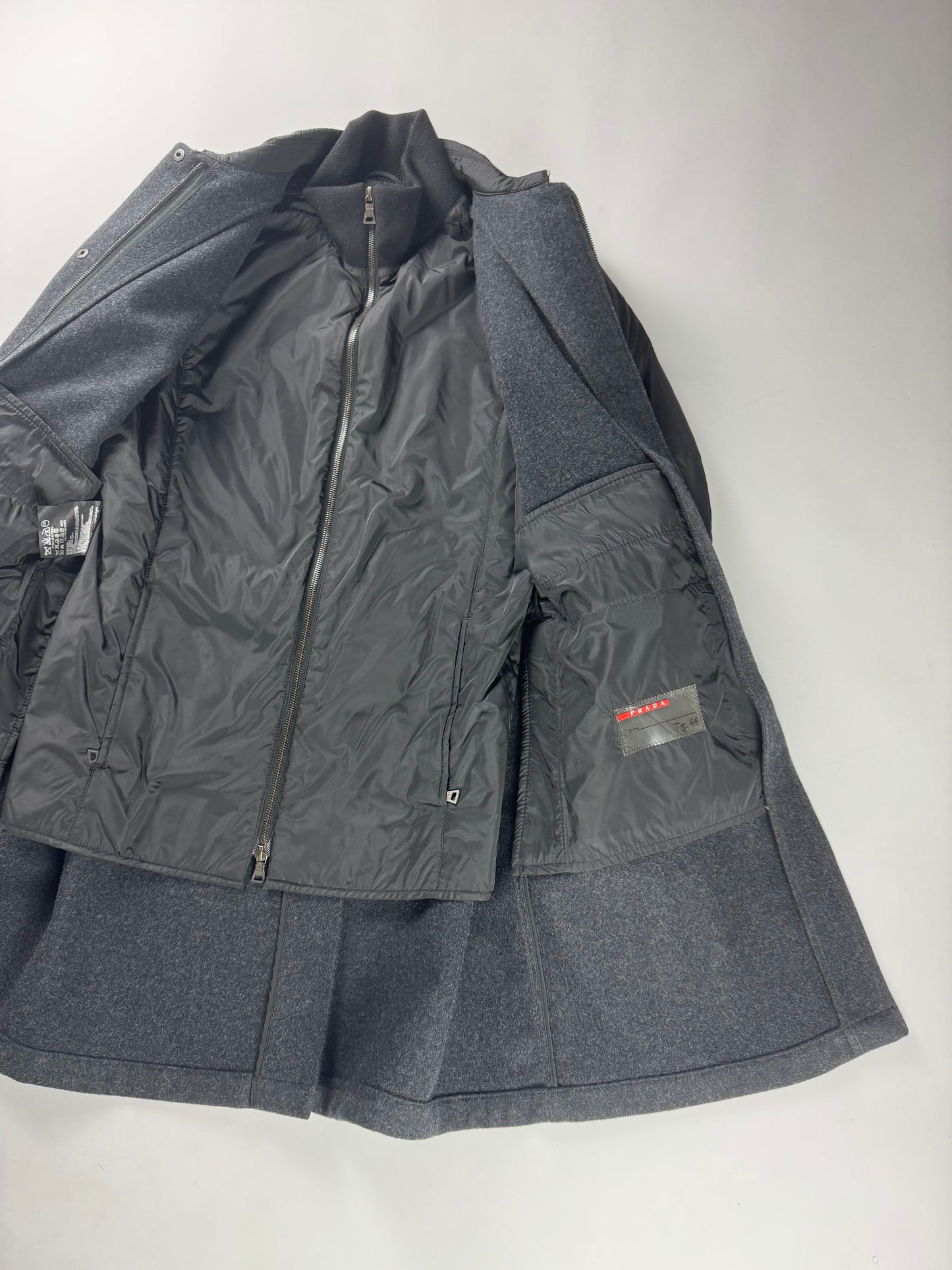 Prada Two Tones Hybrid 2 in 1 Belted Premium Brushed Wool Overcoat 2000s - S