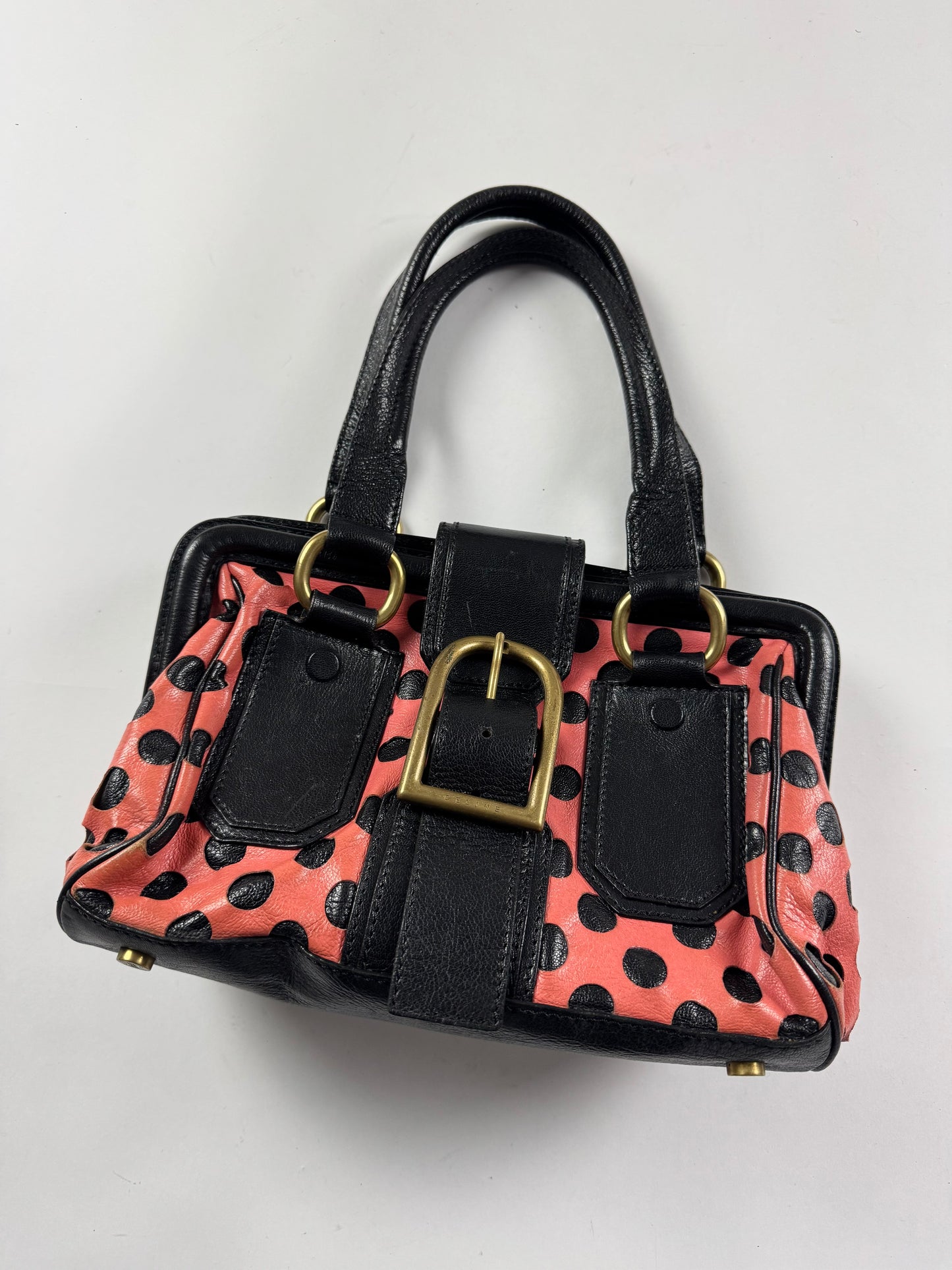 Celine Sample Gold Buckle Pink Leather Black Bag FW 2004 - OS