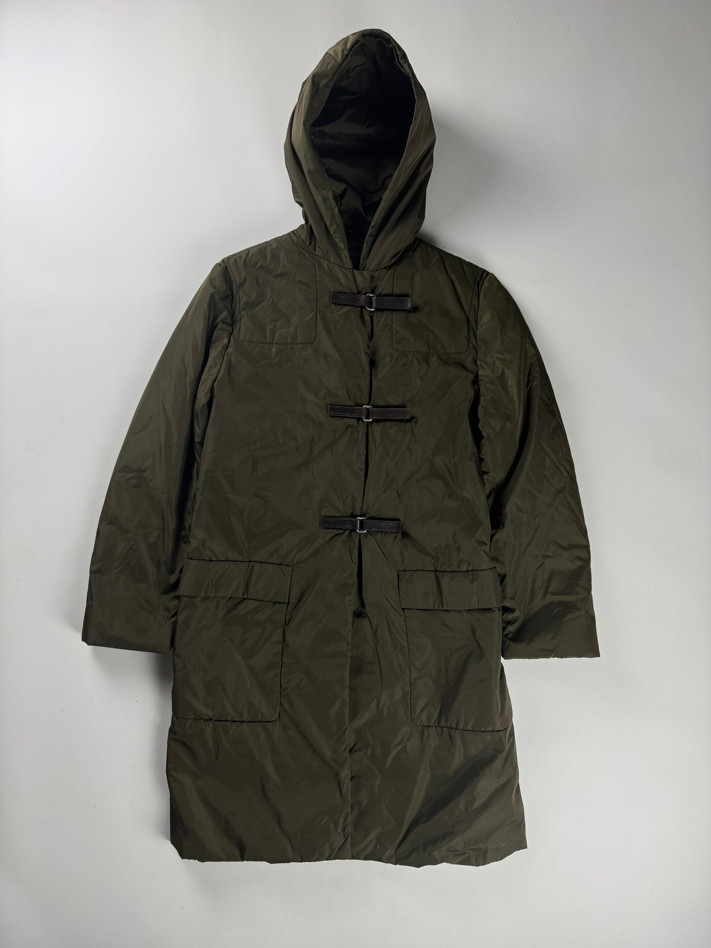 Prada Multi Belt Khaki Nylon Long Safari Coat FW 1999 - S