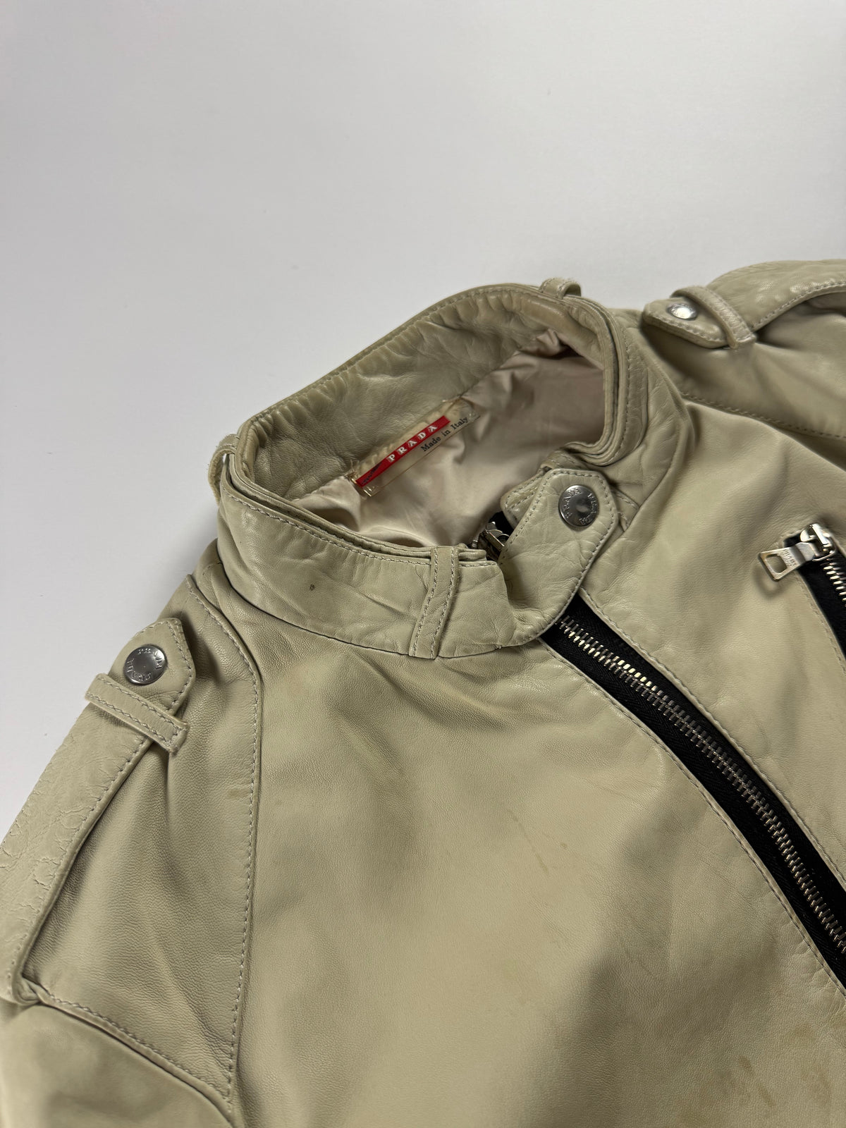 Prada Cream Leather Zipped Moto Jacket FW 2006 - M