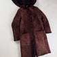 Miu Miu Wine Red Half Open Sherpa Hood Shearling Coat 2000s - XS