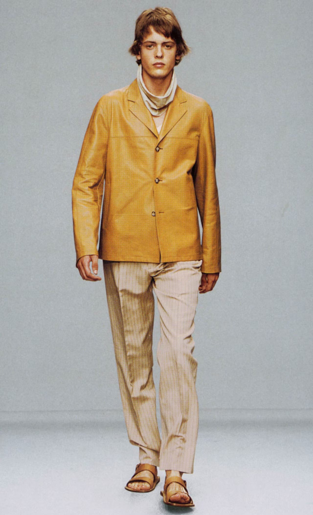 Prada Minimalist Camel Leather Buttoned Jacket SS 2001 - L