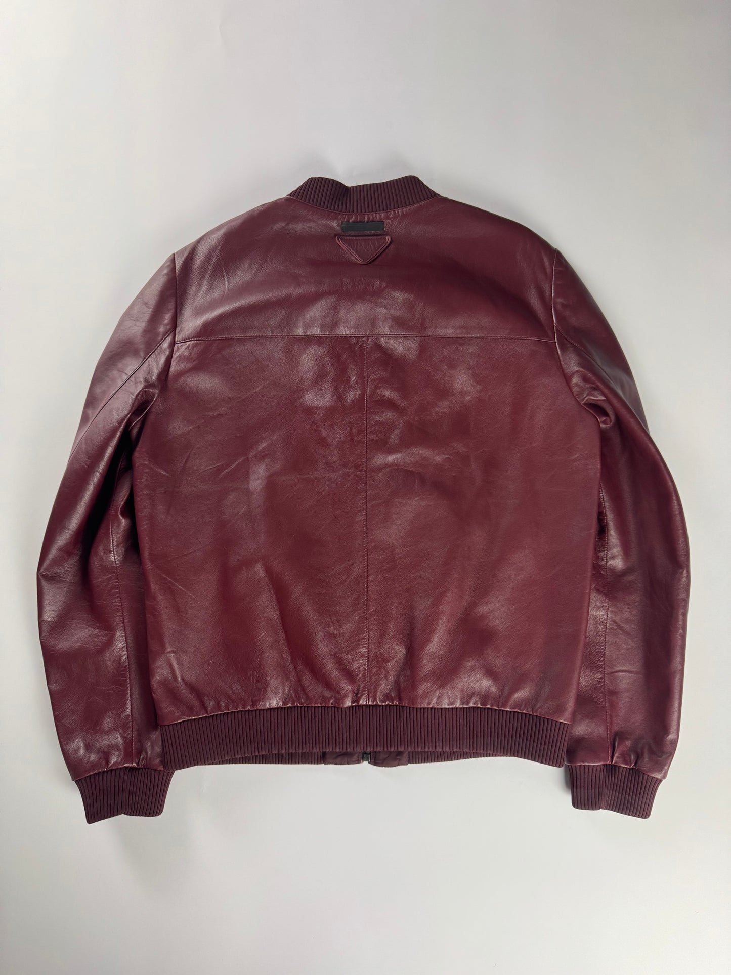 Prada Backside Triangle Logo Reversible Soft Bordeaux Leather Bomber Jacket FW 2017 - M