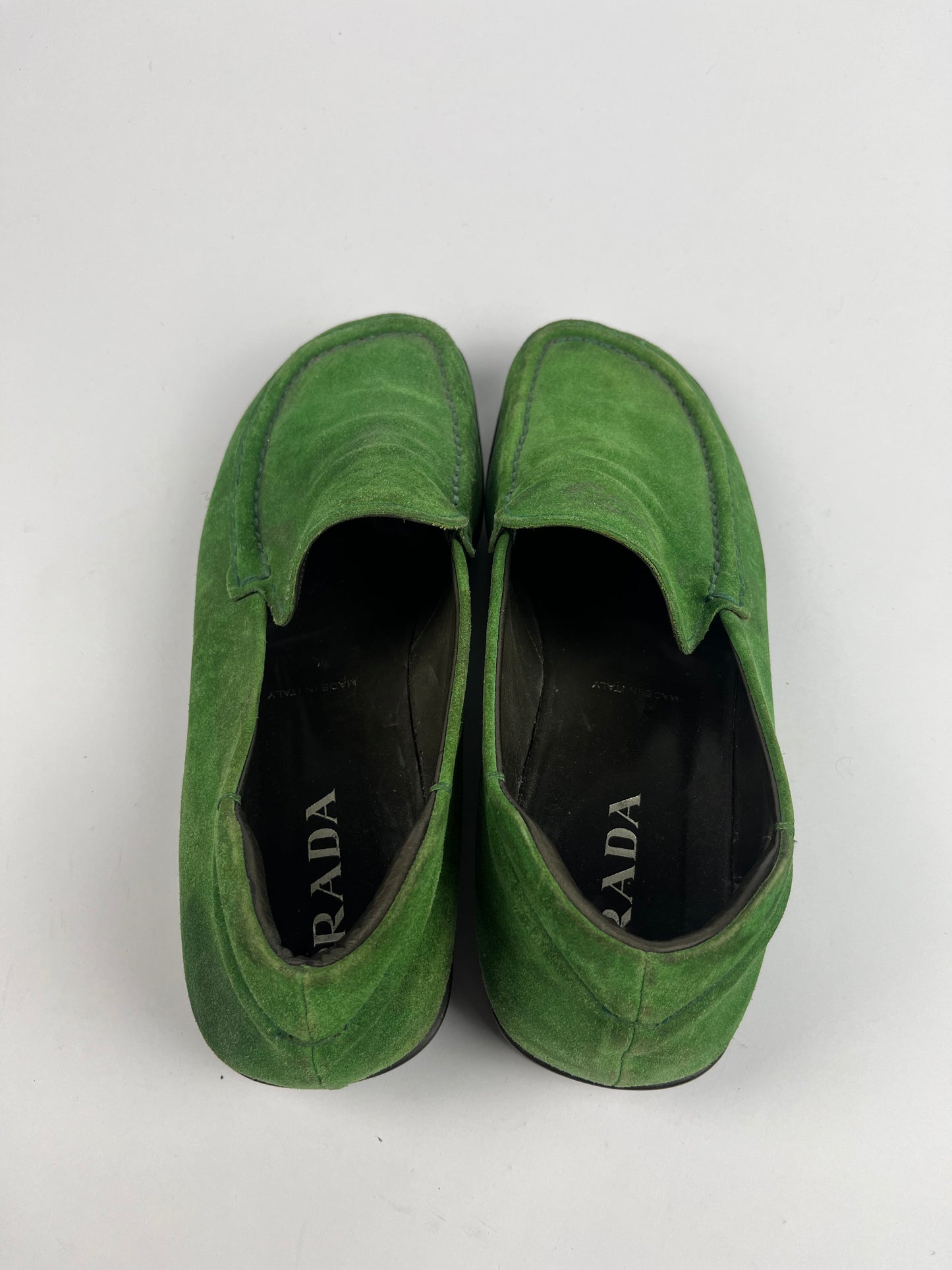 Prada Green Suede Loafers Shoes FW 1999 - 44 EU