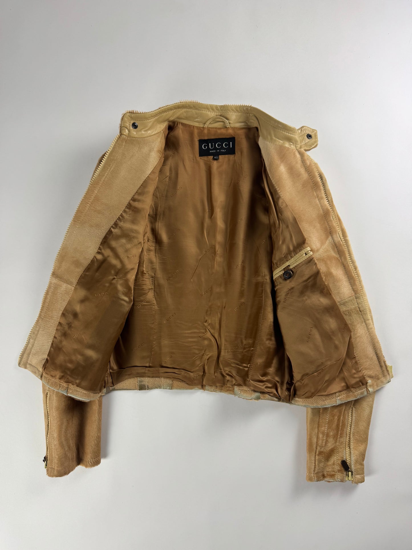 Gucci Tom Ford Camel Pony Hair Moto Jacket FW 1996 - M