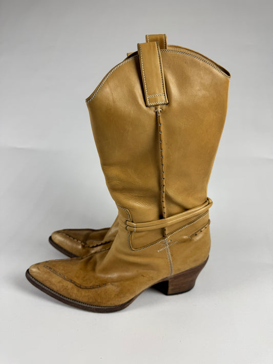 Gucci Tom Ford Camel Cream Leather Cowboy Western Boots SS 2004 - 45 EU