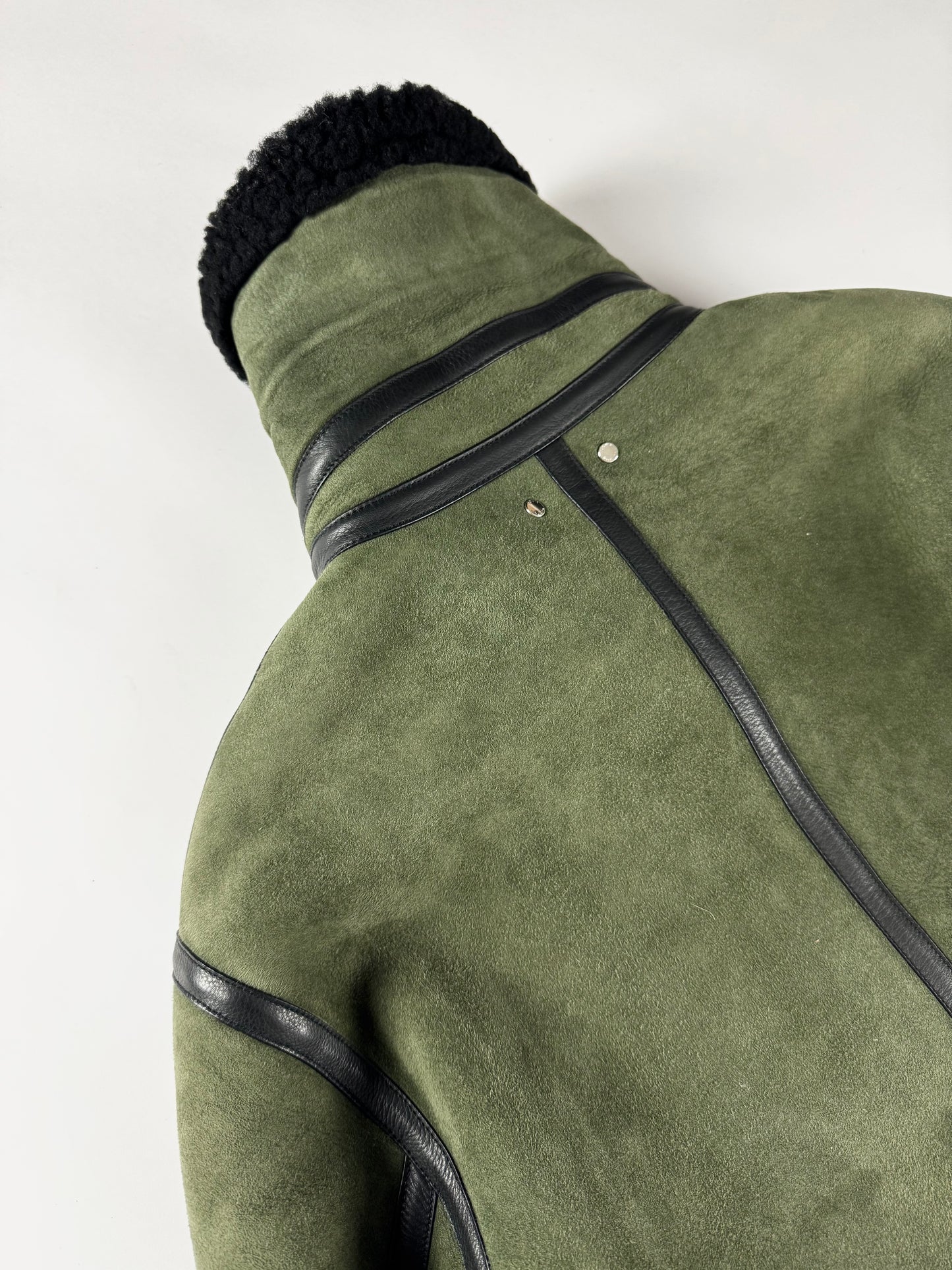 Louis Vuitton Sample Military Olive Shearling Leather Trimmed Bomber Jacket FW 2018 - M
