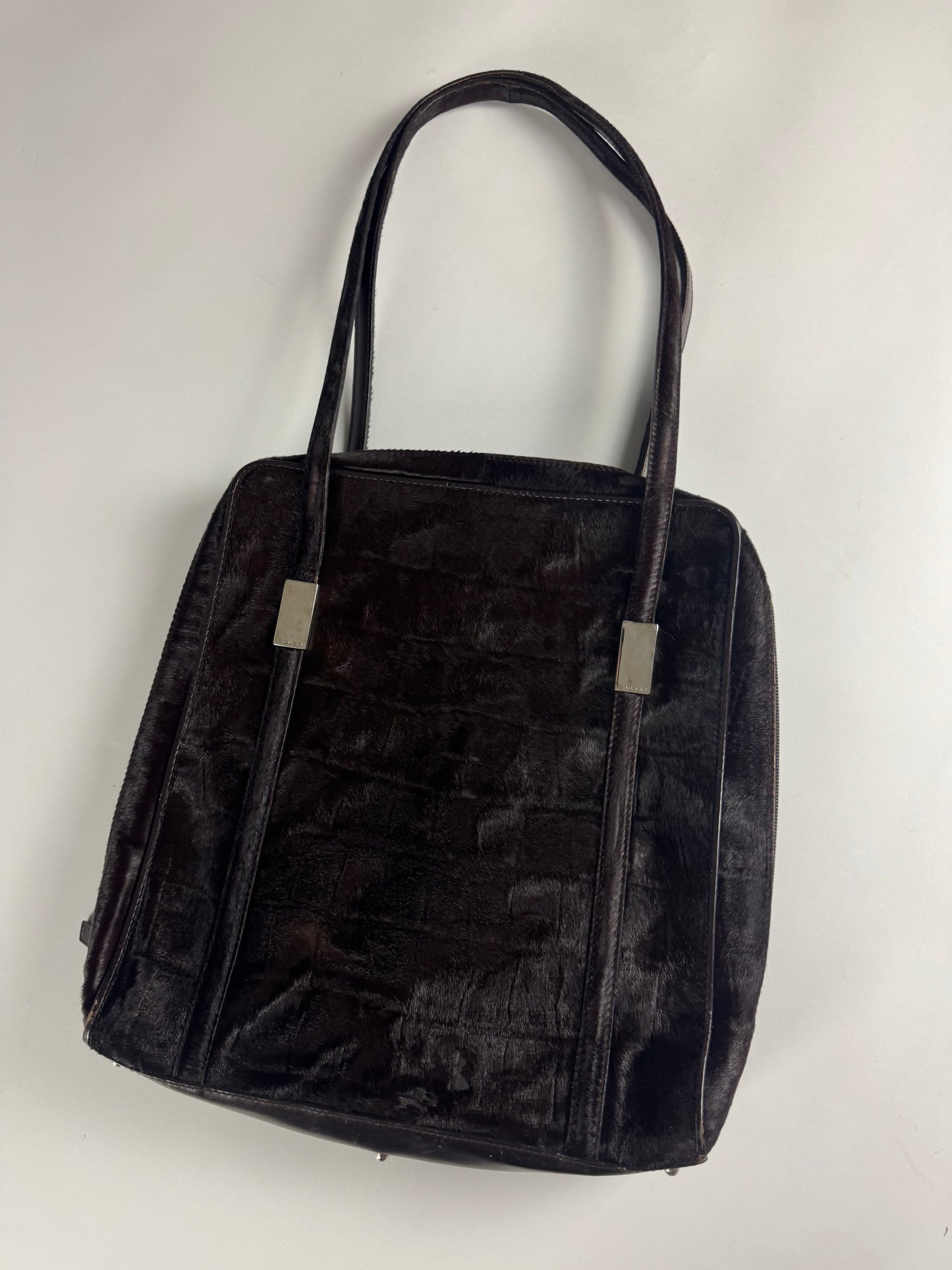 Gucci Tom Ford Brown Crocodile Cut Pattern Pony Hair Shoulder Bag FW 1996 - OS